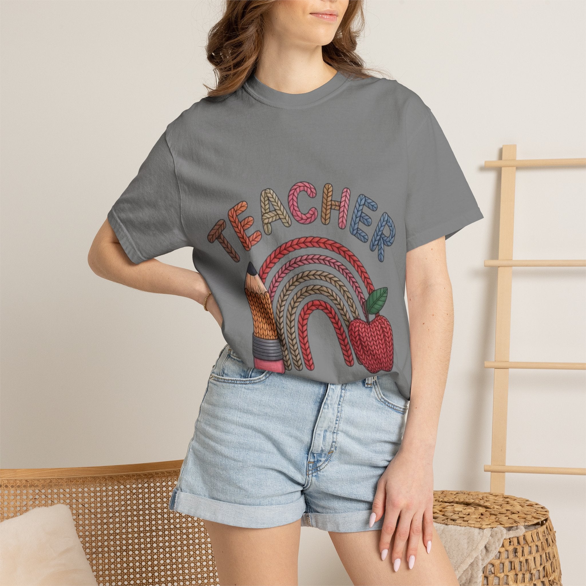 Teacher Rainbow Pencil & Apple T-Shirt — Back-to-School Gift for Educators
