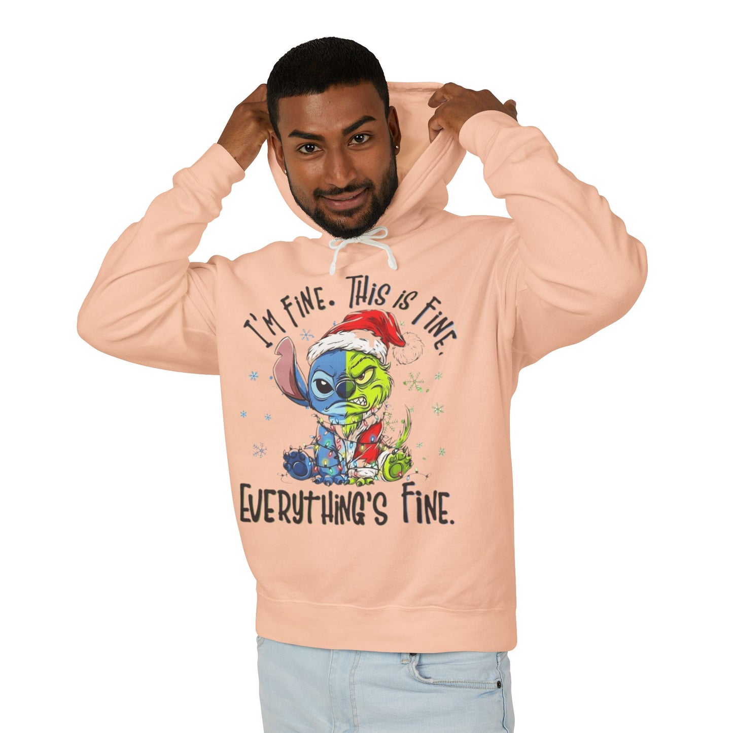 I'm Fine This Is Fine Hoodie  Funny Christmas Stitch Pullover Cartoon Christmas T-shirts and Sweaters