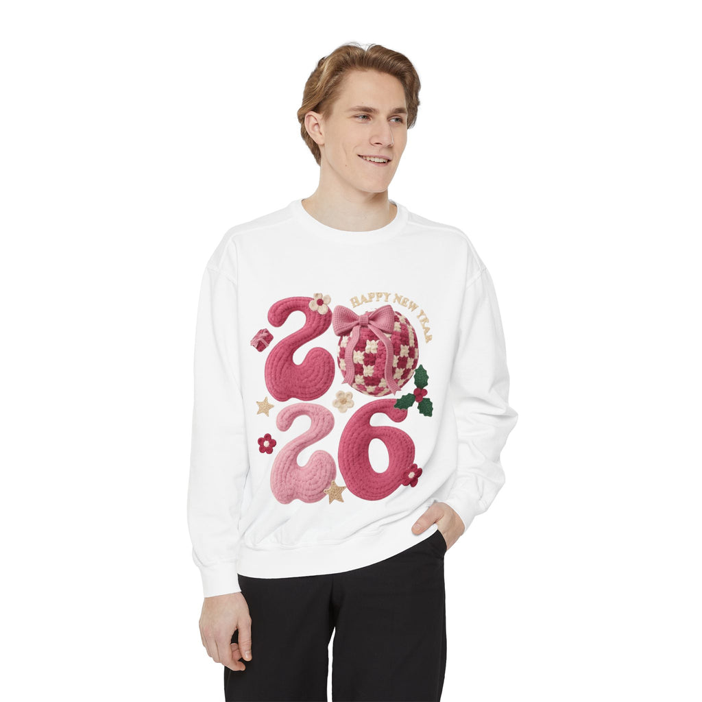 Happy New Year 2026 Sweater  Pink Festive Graphic Sweatshirt
