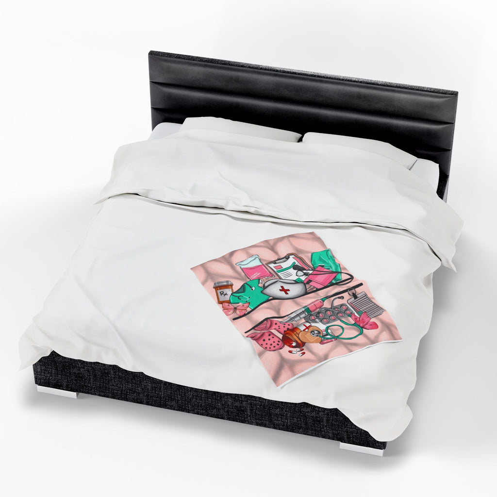 Nurse Essentials Velveteen Plush Blanket — Cute Medical Supplies Throw for Nurses & Caregivers