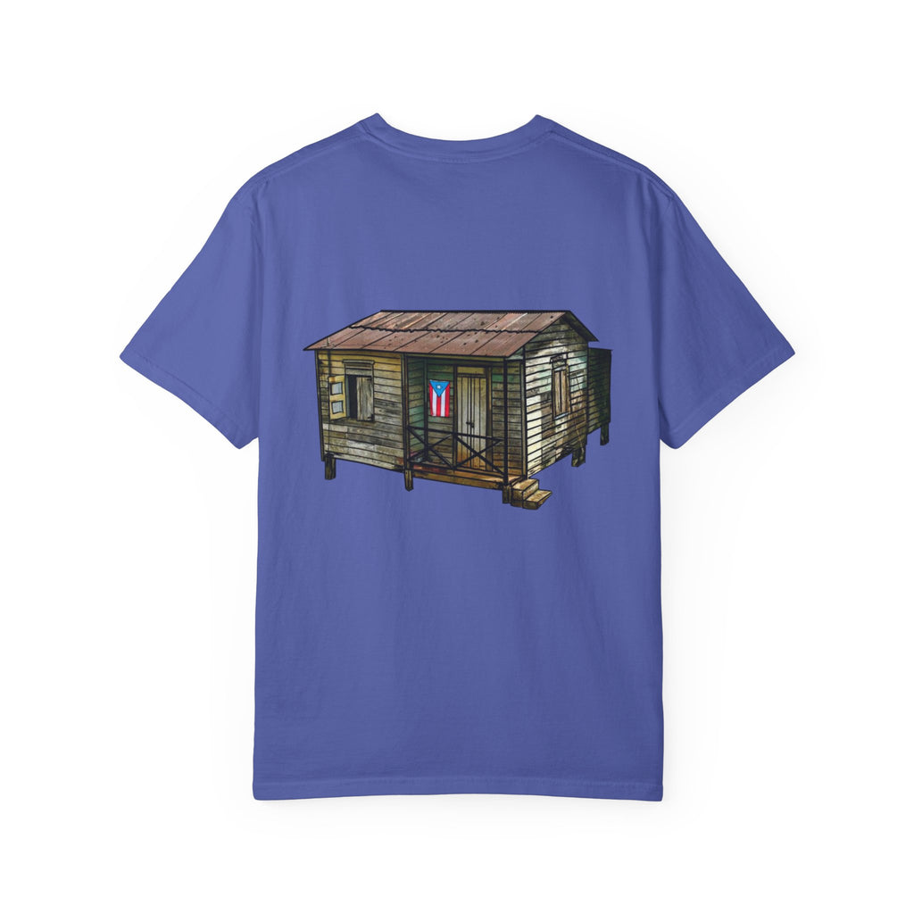 Puerto Rican Batey Cabin T-Shirt  Three Masks & Rustic House Graphic Tee Puerto Rico Navidades