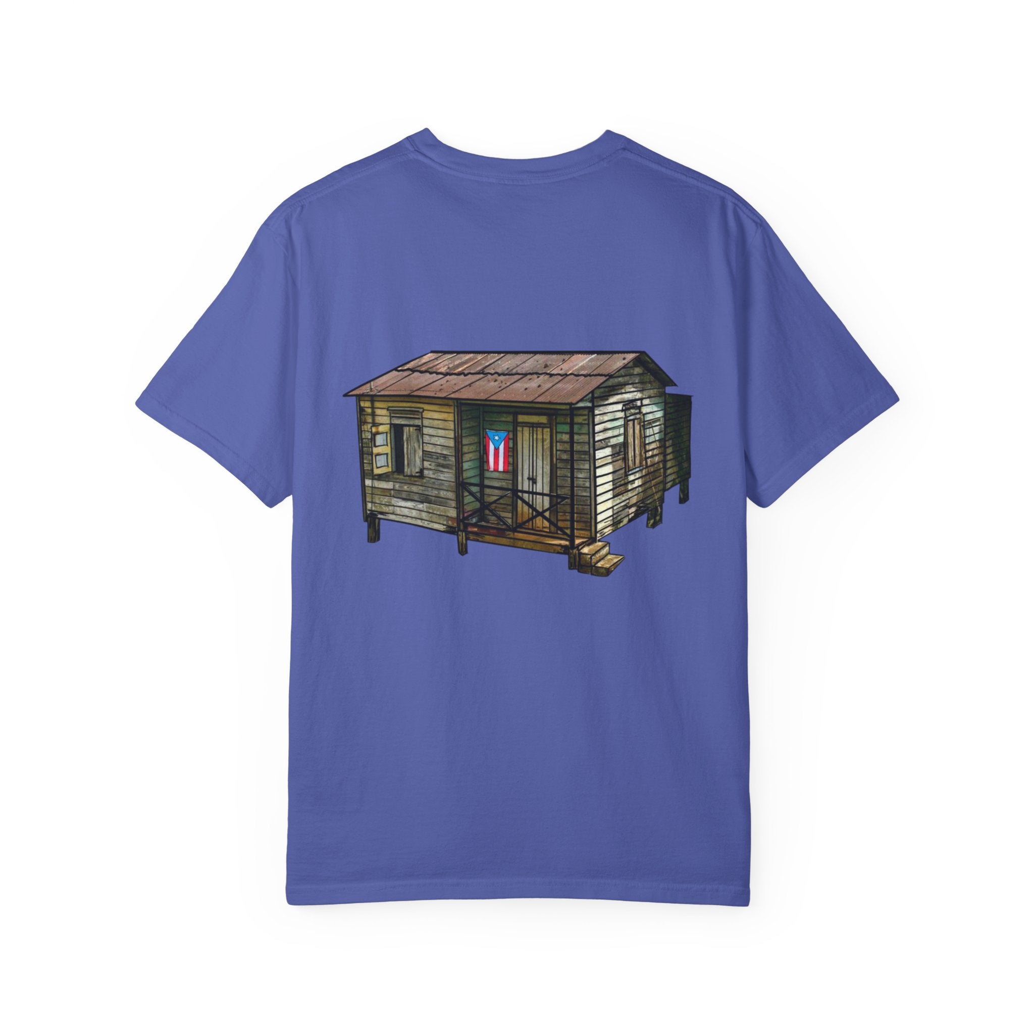 Puerto Rican Batey Cabin T-Shirt  Three Masks & Rustic House Graphic Tee Puerto Rico Navidades