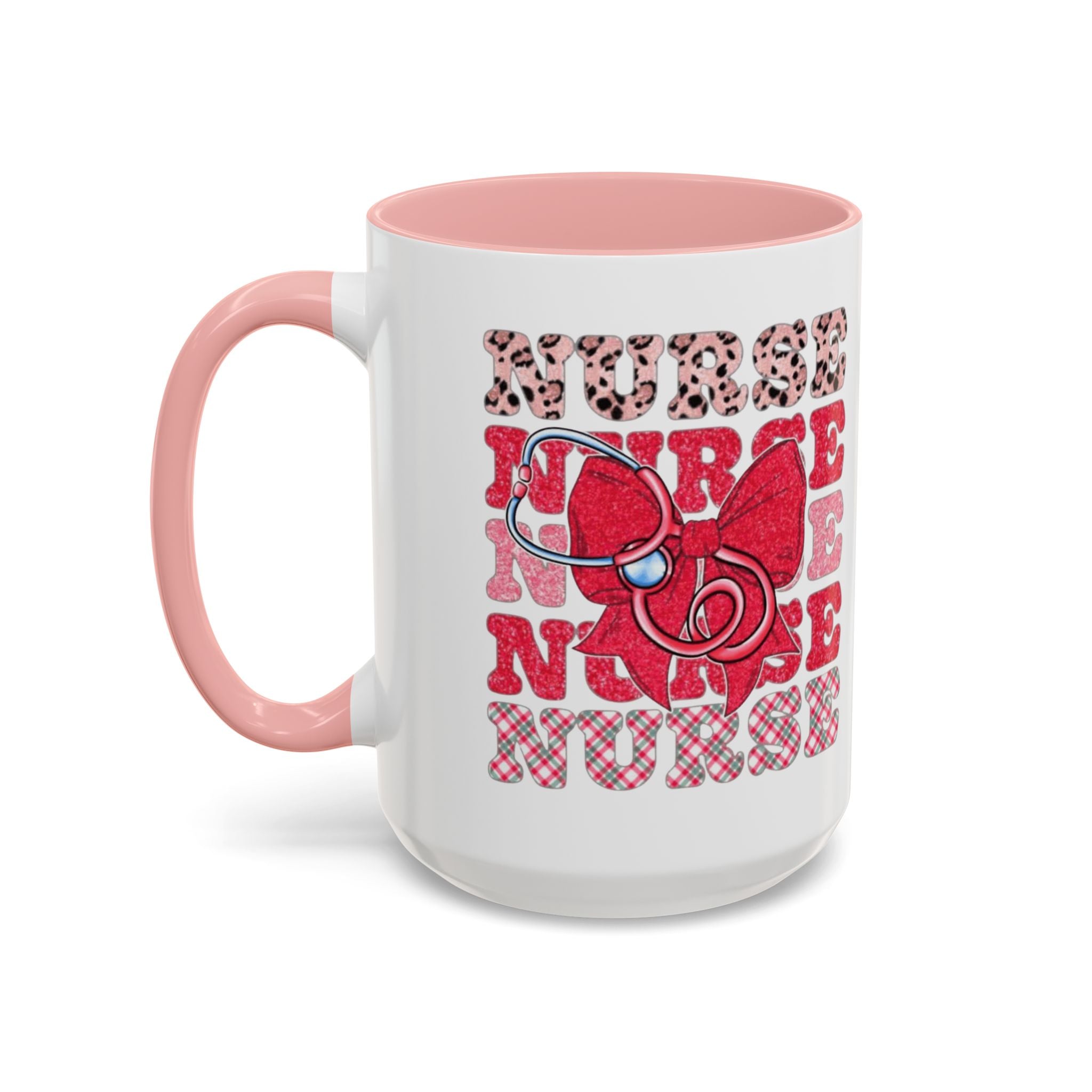 Nurse Stethoscope Bow Accent Coffee Mug — Cute Leopard & Plaid Healthcare Gift (11/15oz) Medical Christmas Mug
