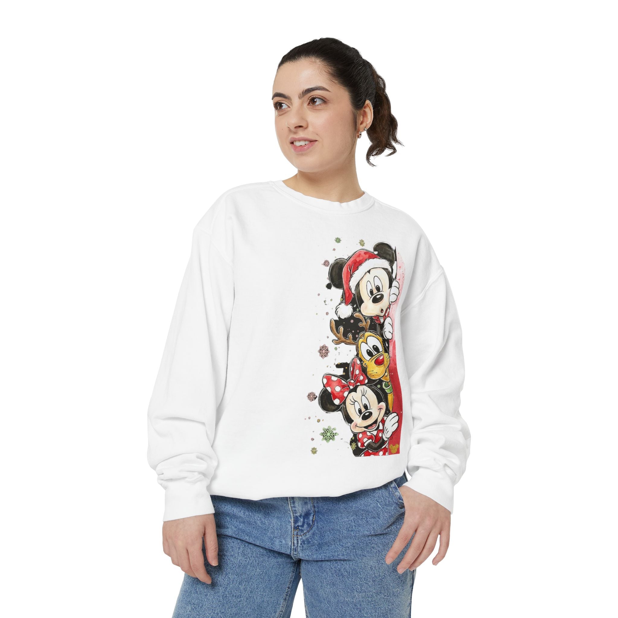 Christmas Disney Characters Sweatshirt  Mickey, Minnie & Pluto Holiday Crew Cartoon Christmas T-shirts and Sweaters