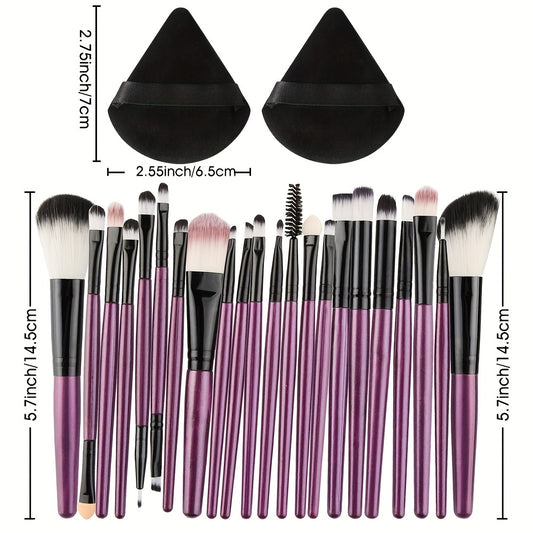 22pcs Makeup Brushes Set + 2pcs Makeup Triangle Puffs, Professional Multi-Functional Makeup Brushes Makeup Kit, Foundation Brush, Powder Concealers Eye Shadows Blush Make Up Brushes, Eyelash Comb Brush
