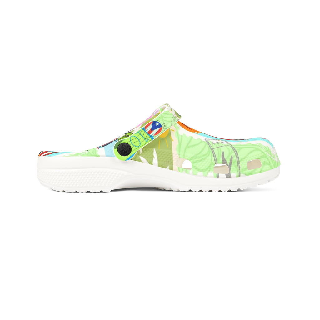 Puerto Rico Tropical Map EVA Foam Clogs — 'Puerto Rico Proud' Colorful Island Print