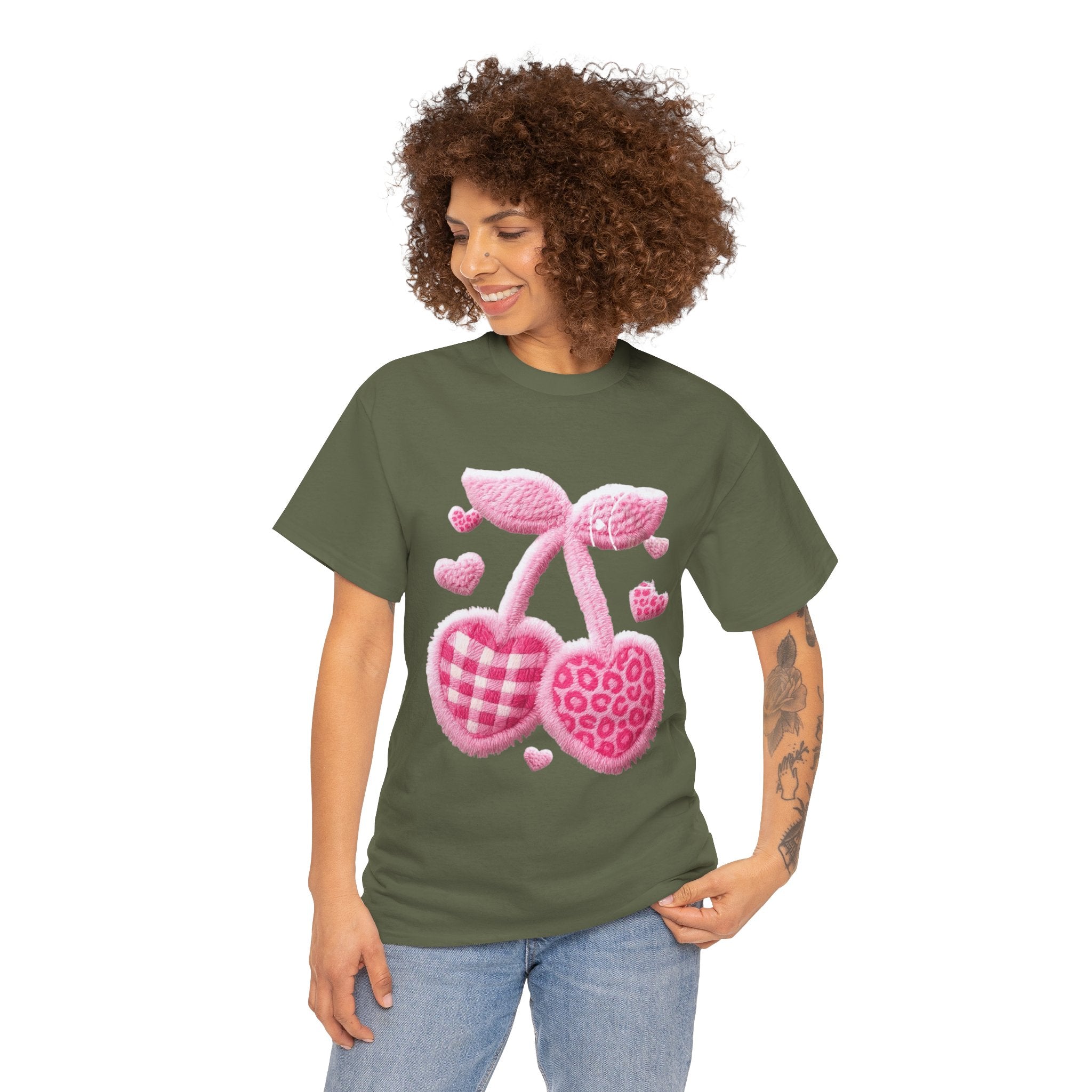 Pink Heart Cherries Tee  LOVE Graphic Valentine T-Shirt
