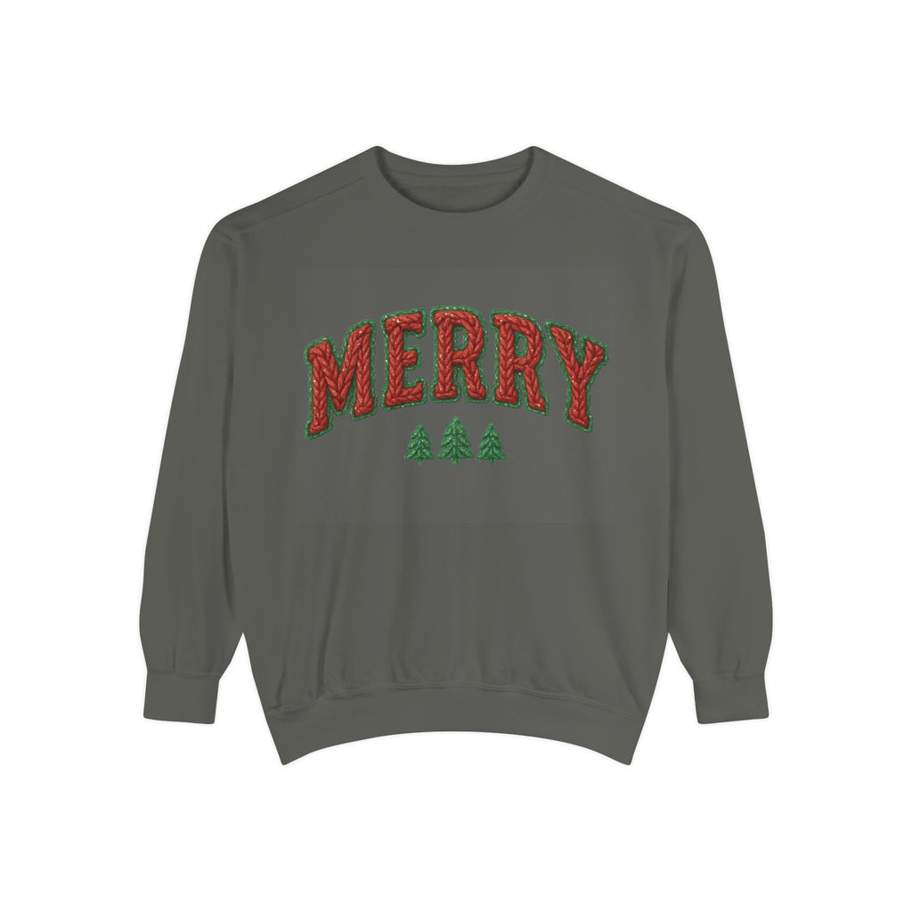 Merry Holiday Sweatshirt — Cozy Christmas Pullover with Tree Graphics Festive Holiday Designs