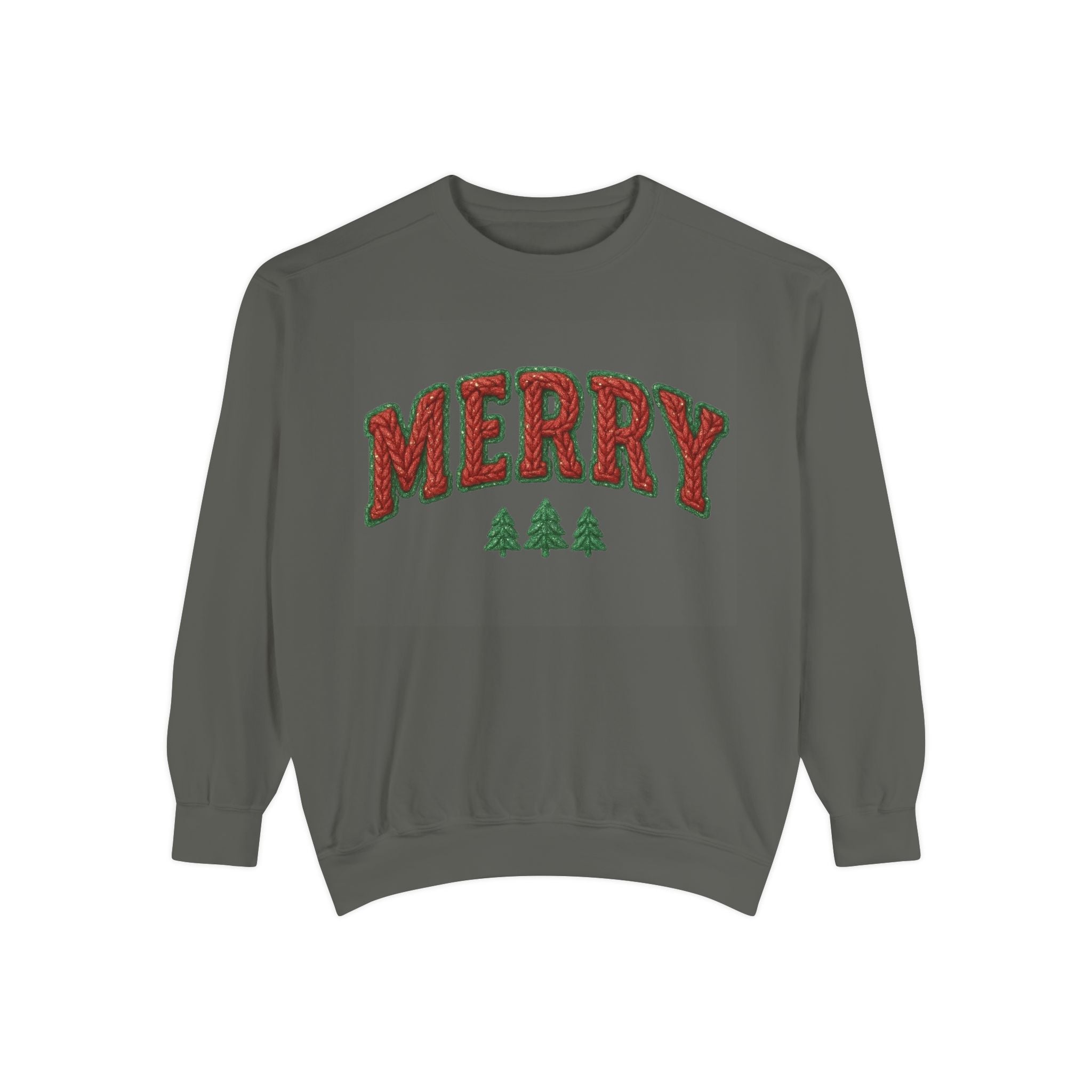 Merry Holiday Sweatshirt — Cozy Christmas Pullover with Tree Graphics Festive Holiday Designs