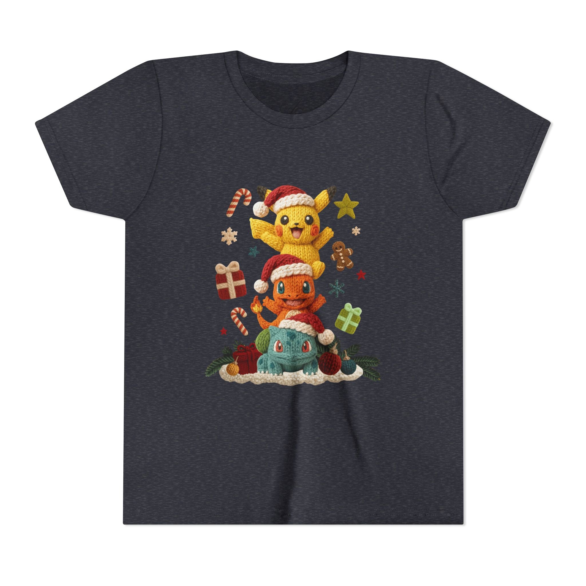 Kids Holiday Tee  Cute Stacked cartoon Characters Christmas Design