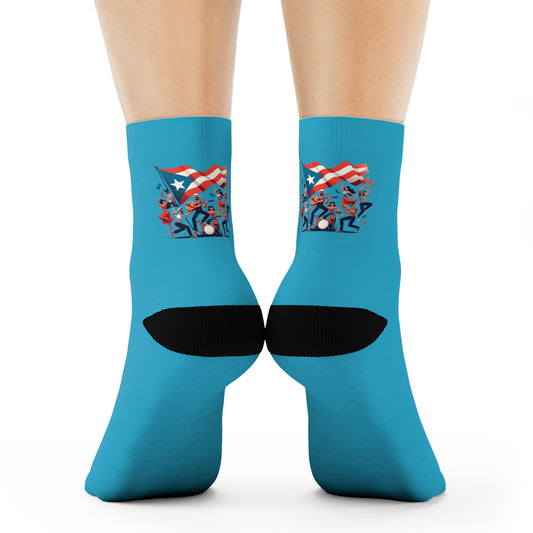 Step with Pride – From La Isla to NYC Patriotic Crew Socks for Special Occasions,  Comfortable Socks, Casual Wear, Unique Fashion Accessory