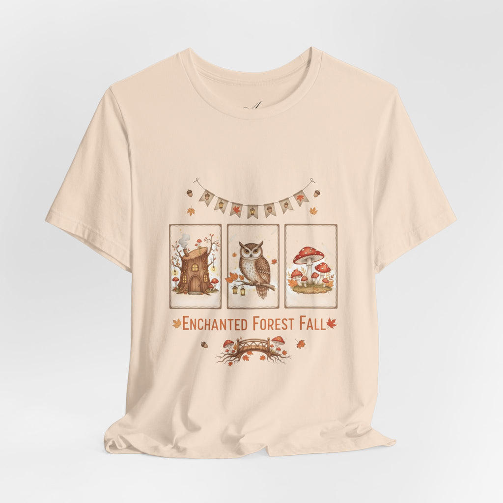 Enchanted Forest Fall Tee, Cute Owl Shirt, Autumn Graphic Tee, Nature Lover Gift, Cozy Fall Apparel, Wildlife T-Shirt, Unisex Fall Top