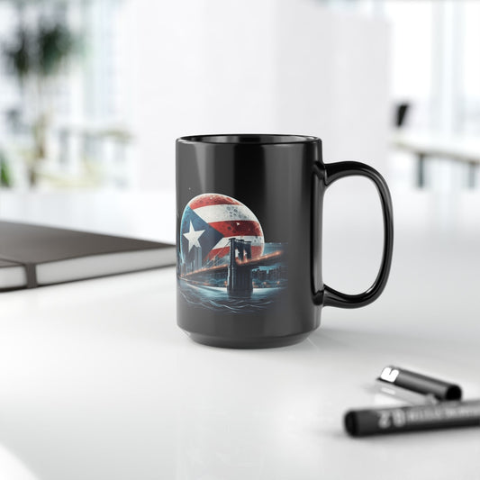 Viva Puerto Rico Puerto Rican Flag Mug Patriotic Black Mug, 15oz