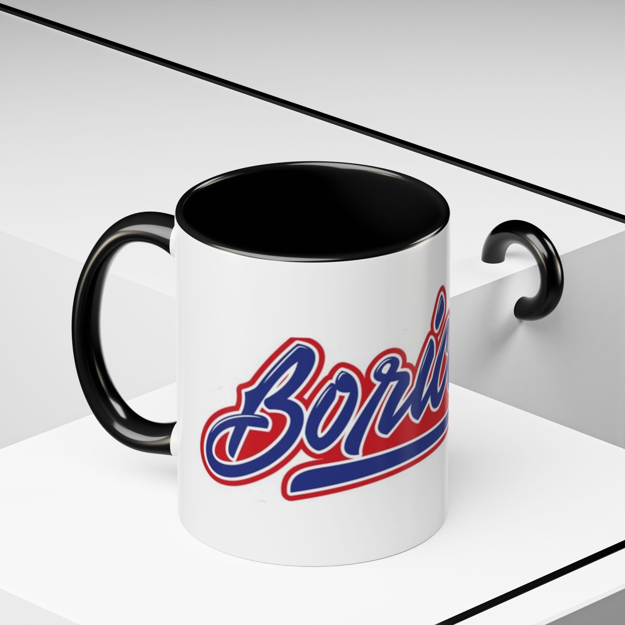 Puerto Rico Script Accent Coffee Mug — Retro Red & Blue 'Boricua' Design (11/15oz)