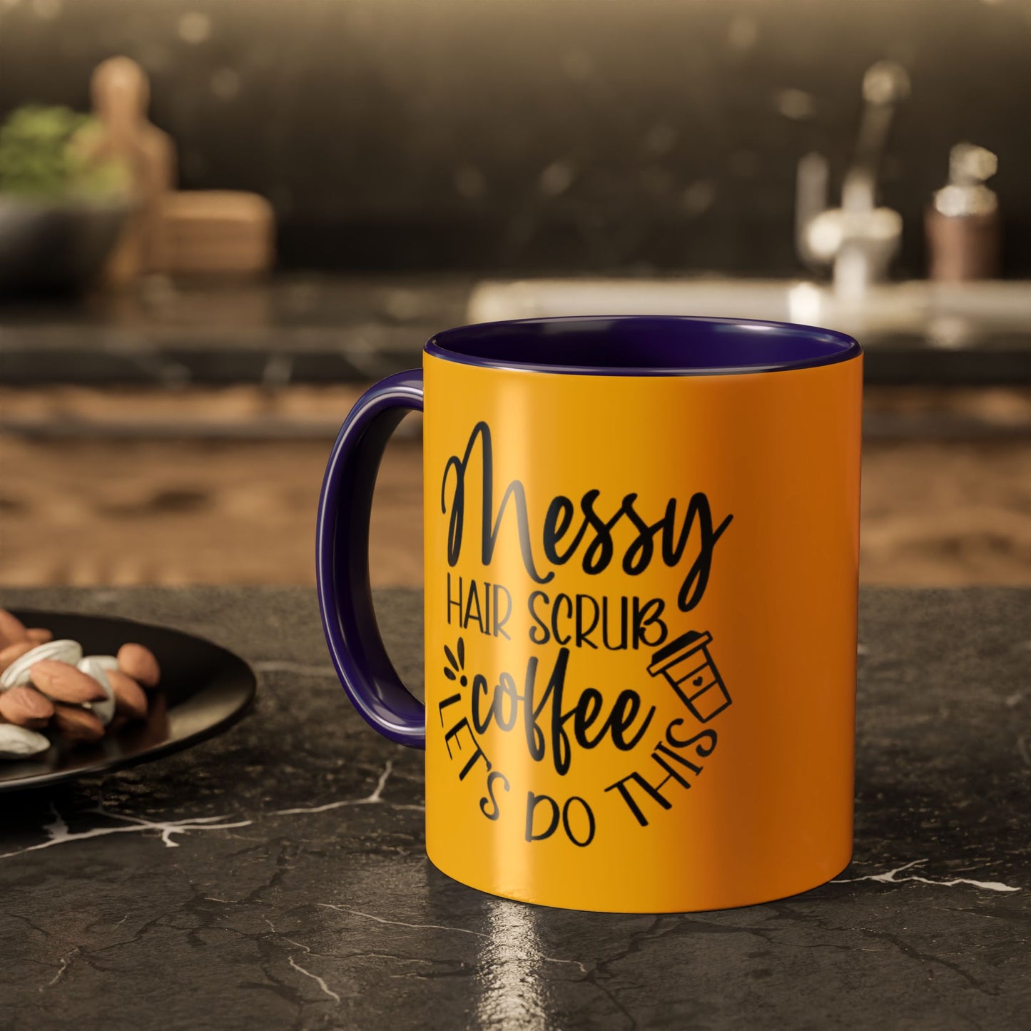 Holiday Coffee Cups with Festive Quotes & Designs Messy Hair Coffee Mug - Fun Yellow Ceramic Cup for Coffee Lovers