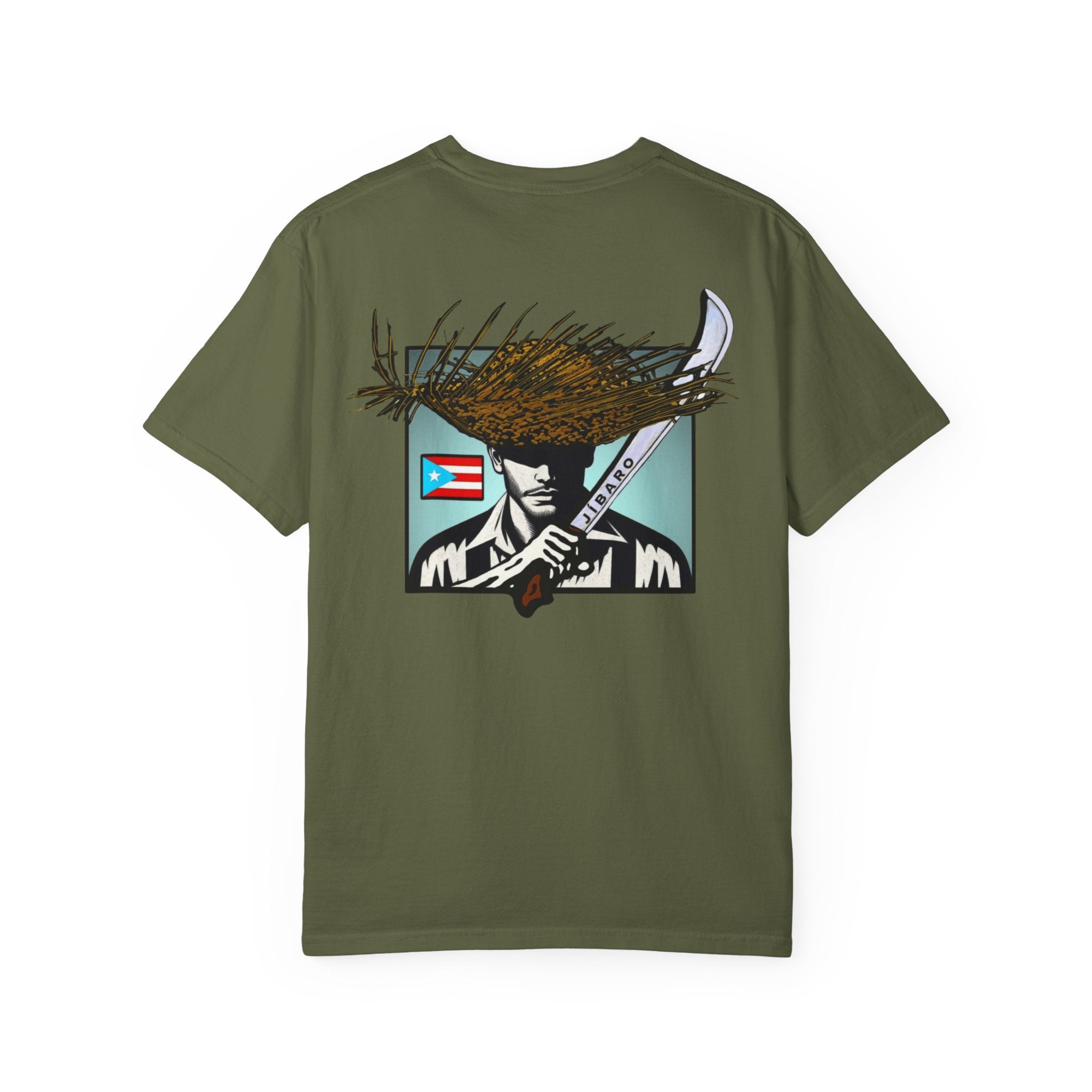 T-Shirt  "Jíbaro" Puerto Rican Heritage Tee (Back Machete  Sombrero de Paja Design) Puerto Rico’s Navidades