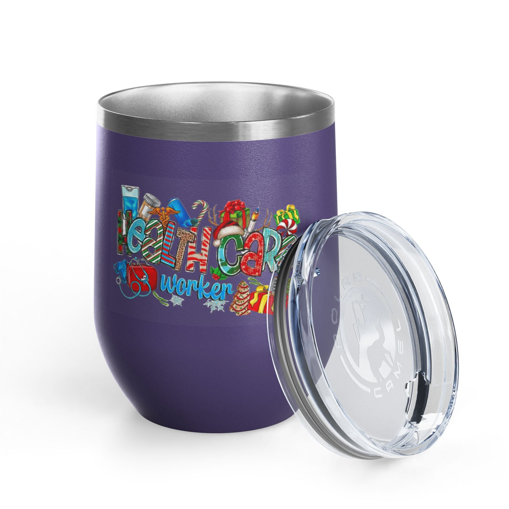 Healthcare Worker 12oz Wine Tumbler — Colorful Holiday Medical Staff Gift Medical Christmas Mug