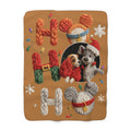 Holiday 'Ho Ho Ho' Sherpa Blanket with Cute Knit Puppy Design Santa’s Little Snuggle Blanket