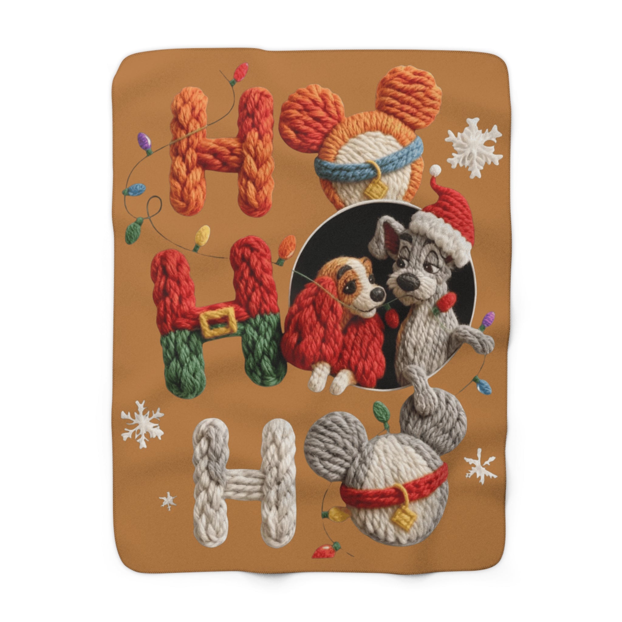 Holiday 'Ho Ho Ho' Sherpa Blanket with Cute Knit Puppy Design Santa’s Little Snuggle Blanket