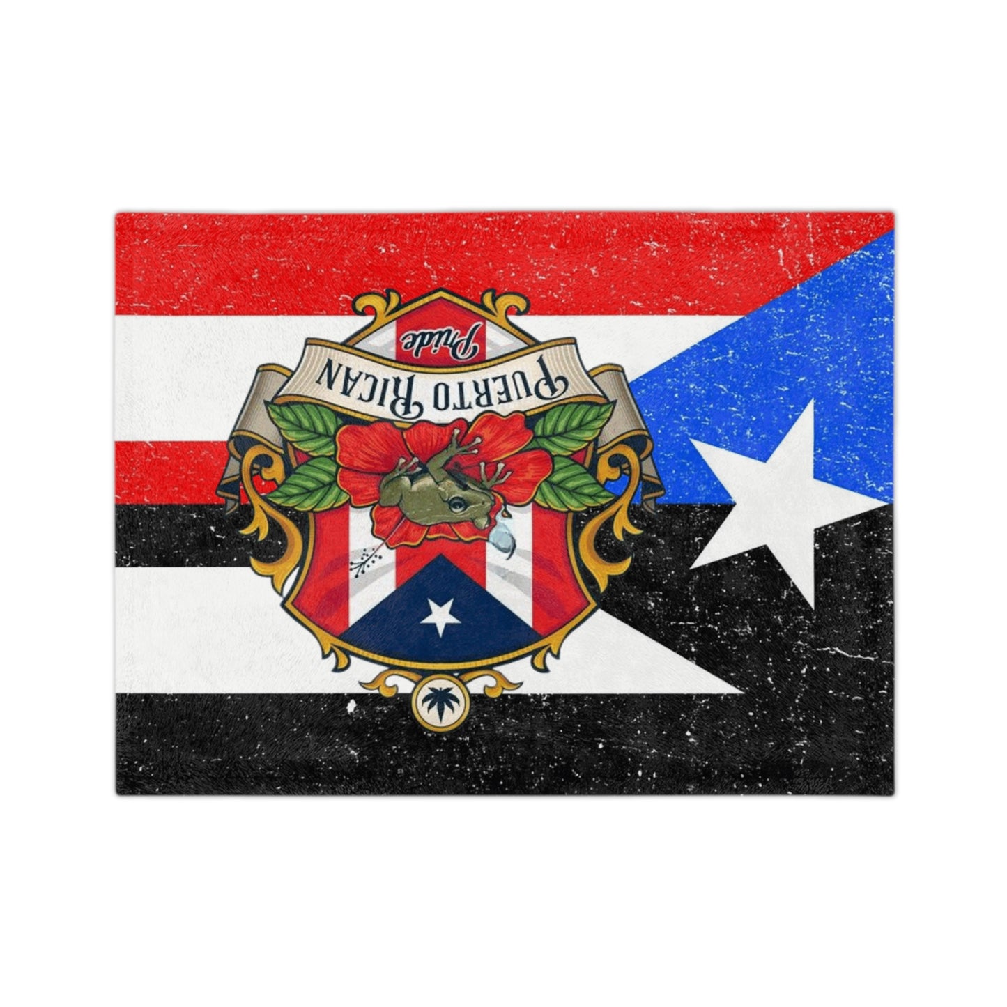 Puerto Rican Flag Velveteen Microfiber Blanket – Vintage Coat of Arms Throw