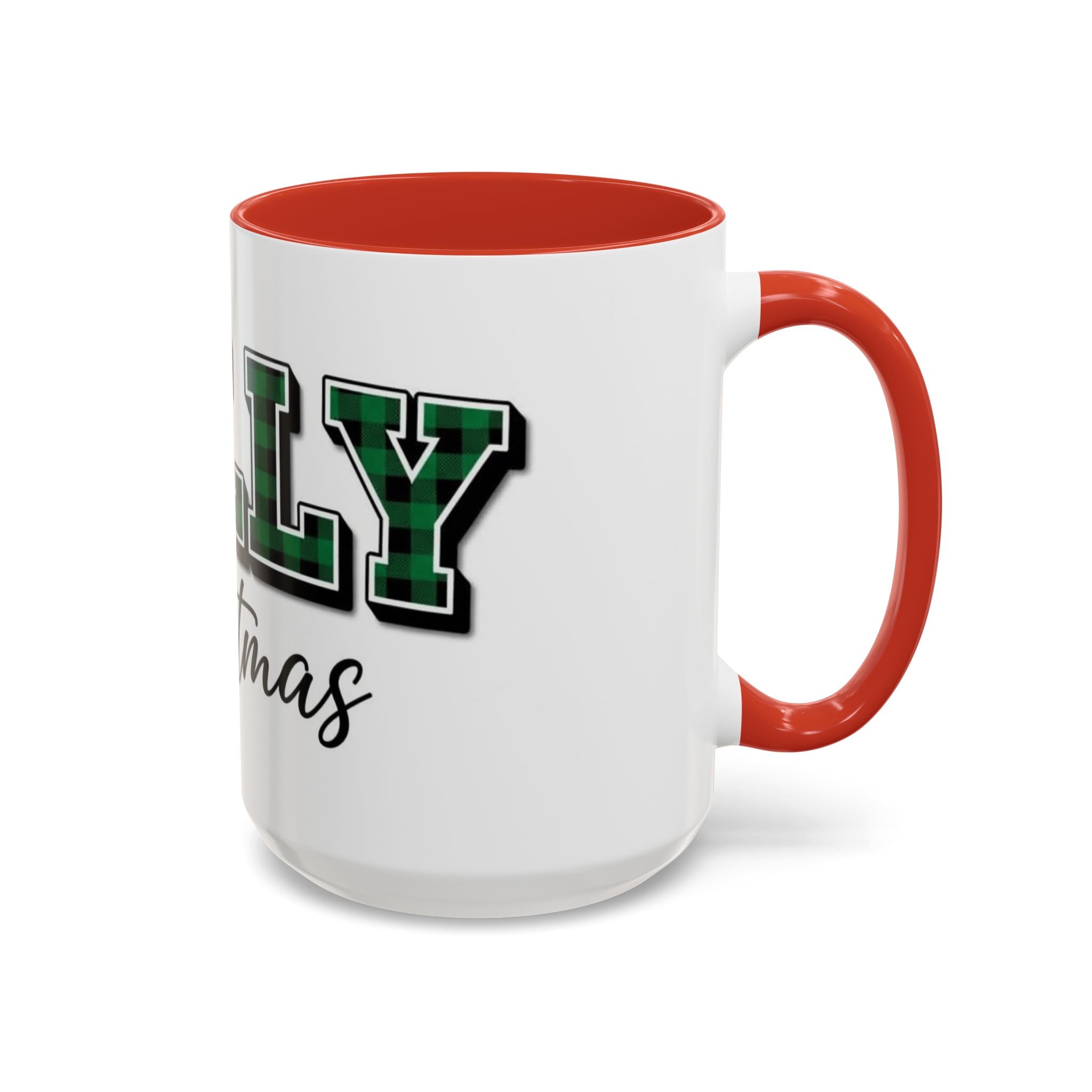 Holly Christmas Accent Coffee Mug — Green Plaid Holiday Gift (11/15oz)