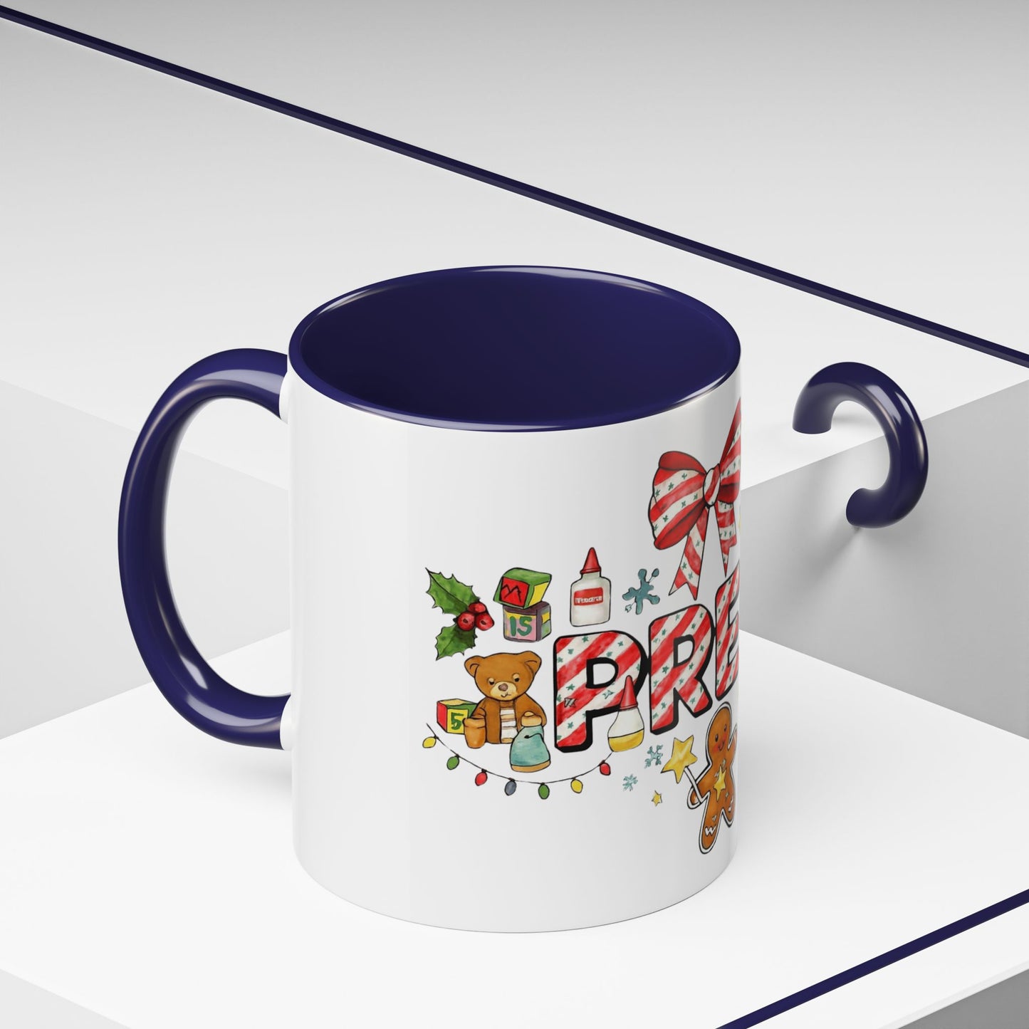 Holiday Teacher Coffee Mug 'PRE-K' Festive Gingerbread & Candy Cane Design (11/15oz) School Staff Christmas Mug Collection
