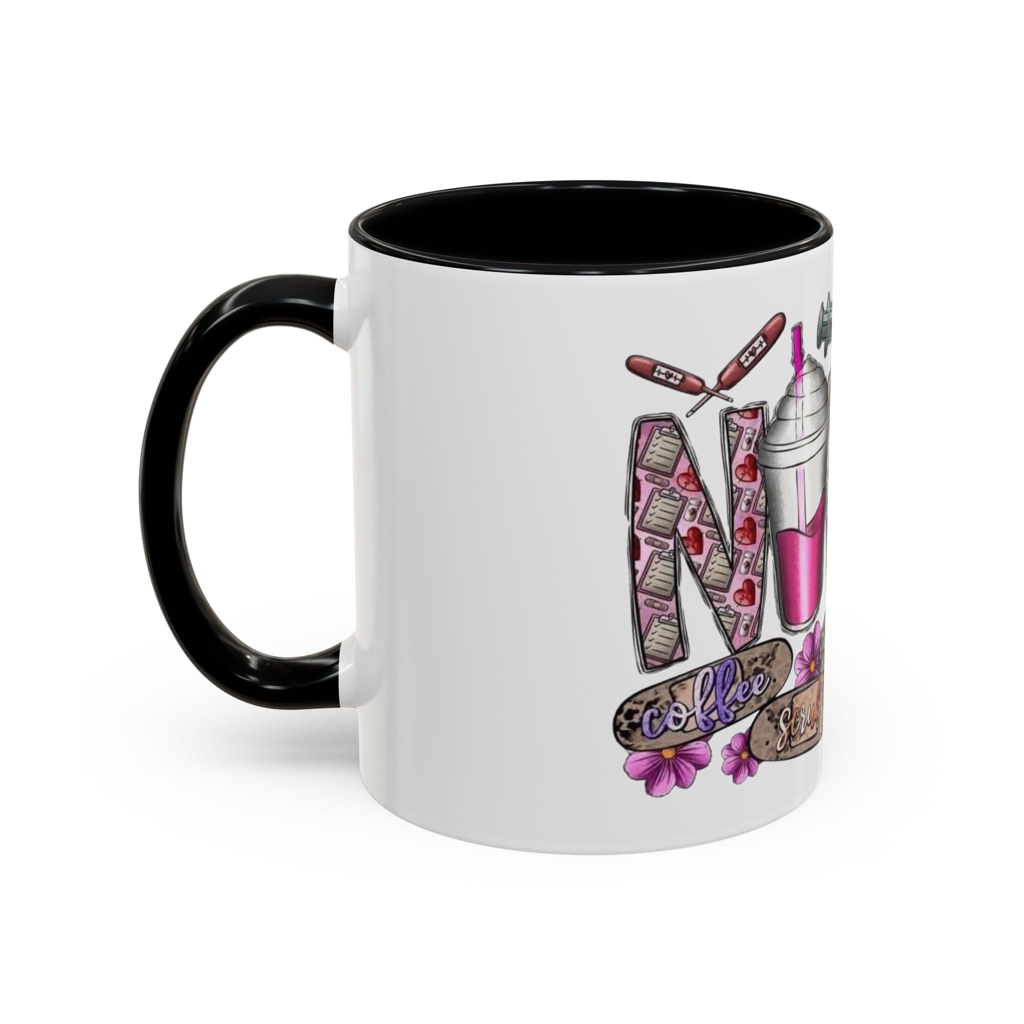 Nurse Love Coffee Mug  Cute Floral Medical Stethoscope & Syringe Design (11/15oz) Medical Christmas Mug