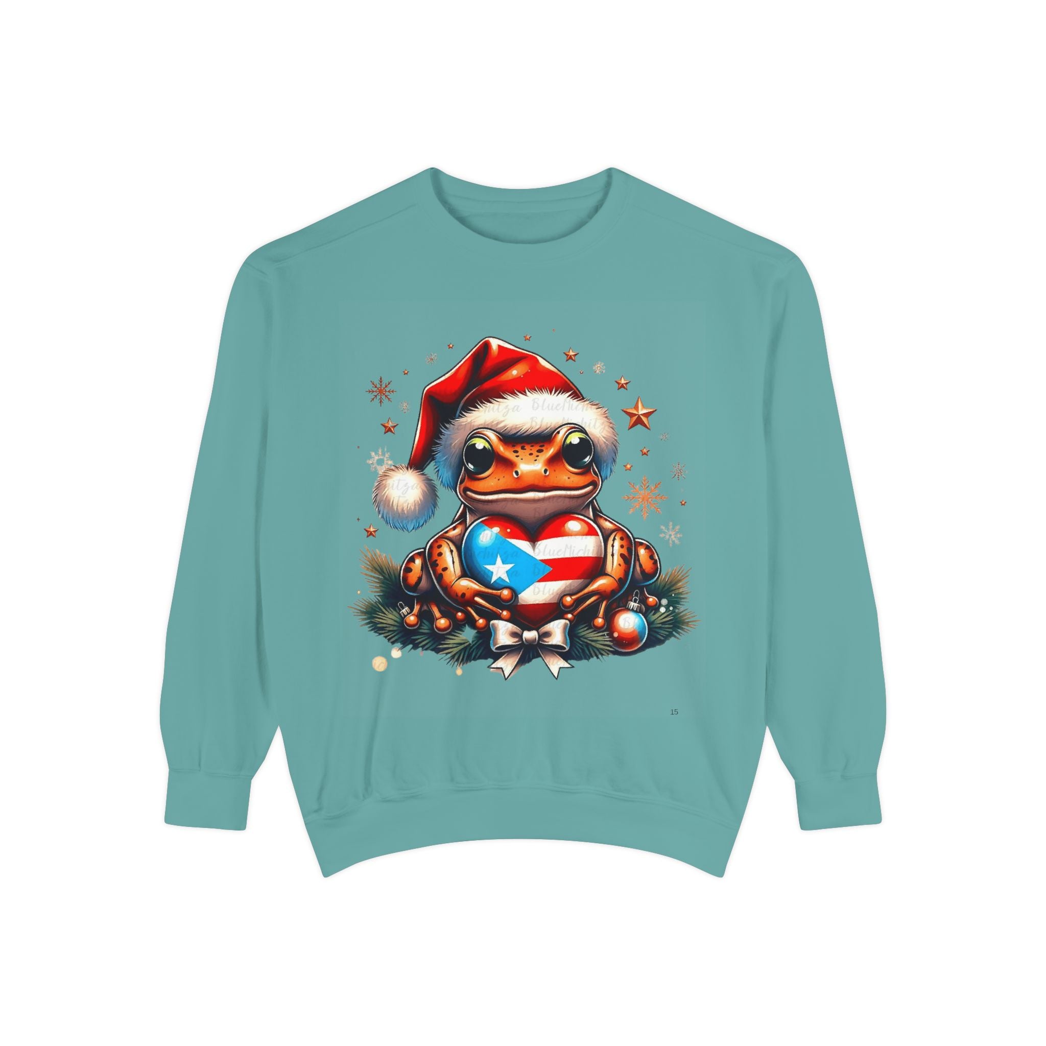 Christmas Coqui Sweatshirt — Cute Santa Frog Holding Ornament Holiday Sweater