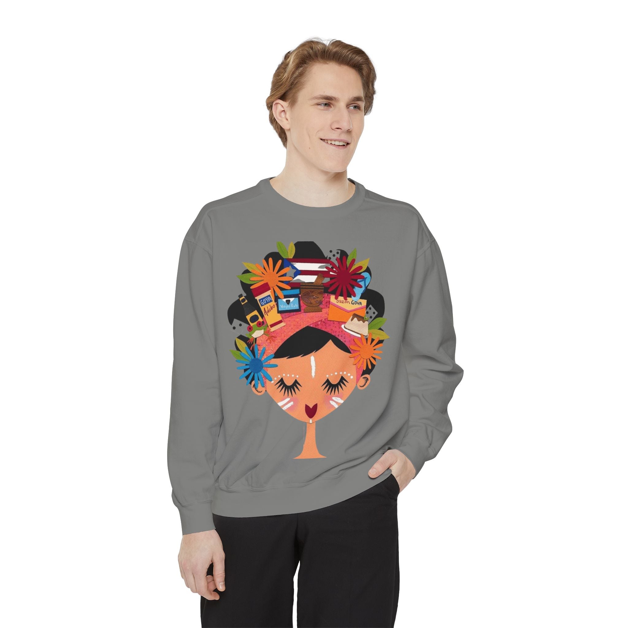 Floral Fiesta Sweatshirt — Colorful Tropical Woman Graphic Puerto Rico Navidades