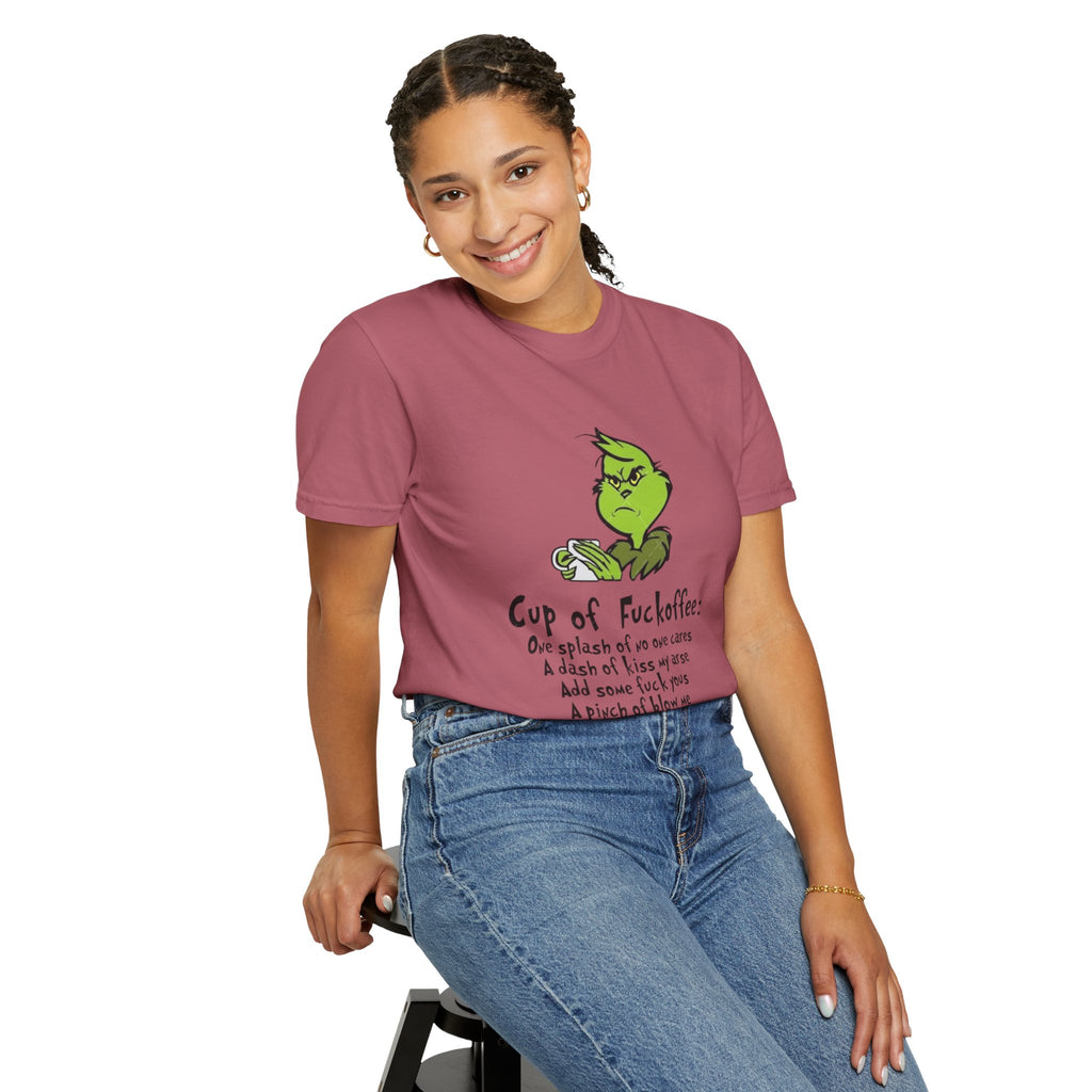 Holiday Graphic Tees  Cozy Festive Wear Funny Grinch-Inspired Unisex T-Shirt Cup of Fuckoffee