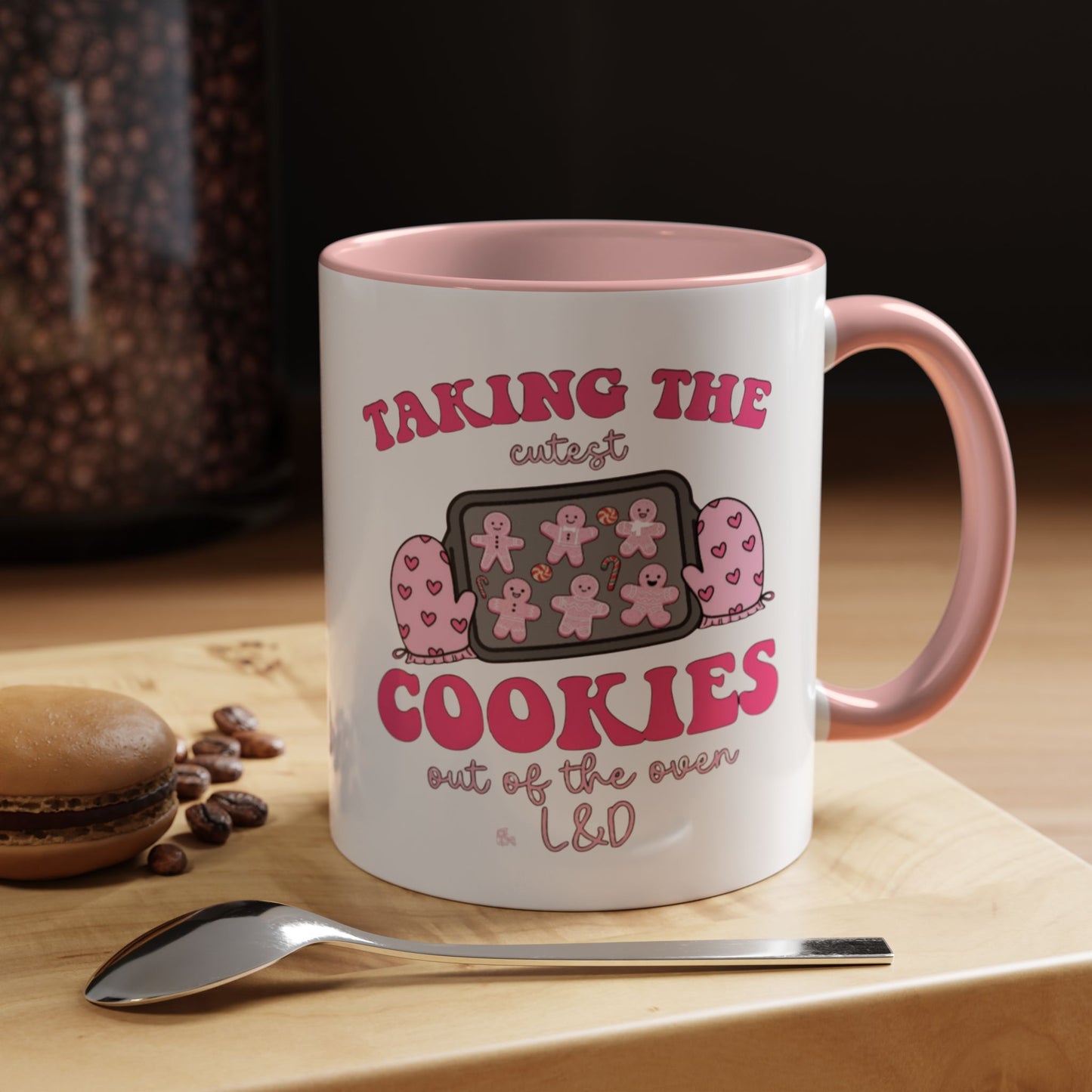 Accent Coffee Mug — "Taking the Cookies" Cute Pink Baking Design Coffee Cup for Fun Celebrations