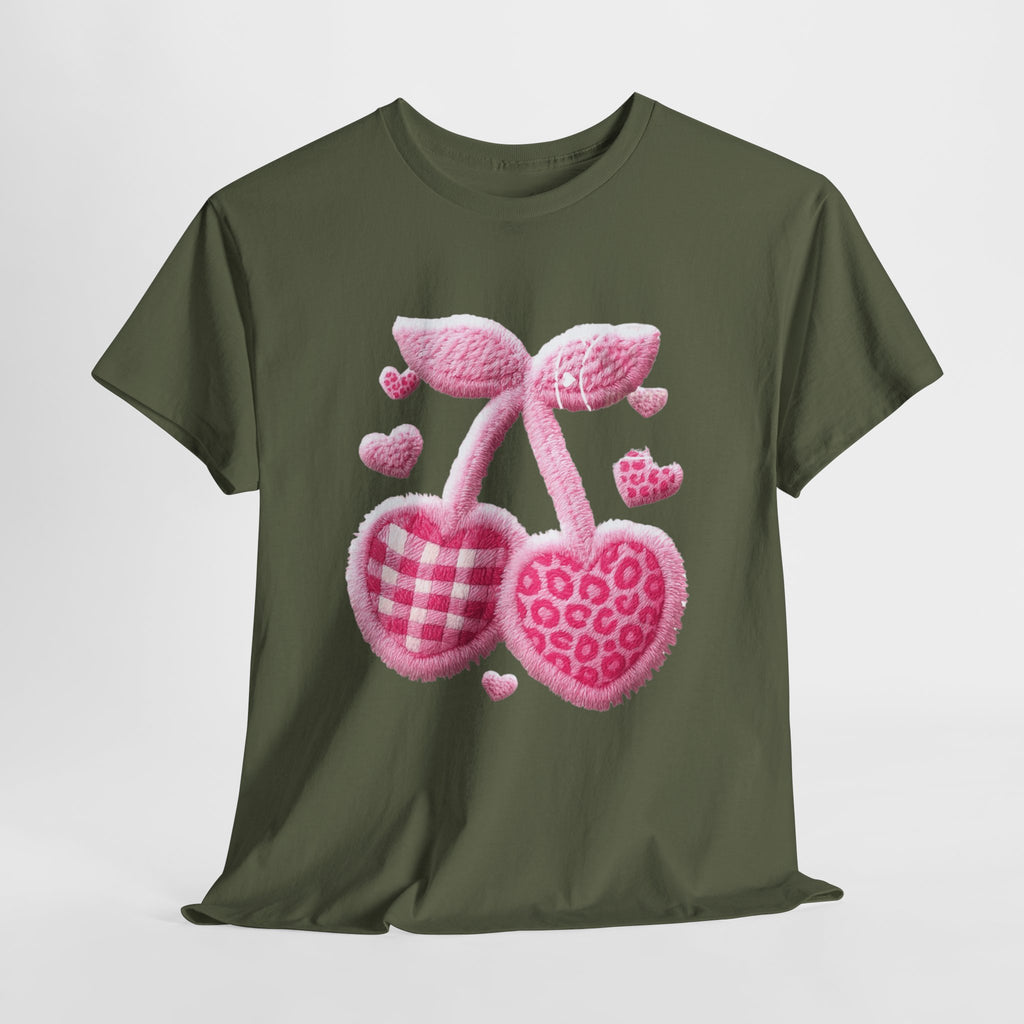 Pink Heart Cherries Tee  LOVE Graphic Valentine T-Shirt