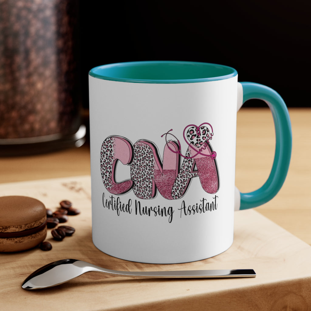 Certified Nursing Assistant (CNA) Pink Leopard Accent Mug — 11oz Gift for Nurses, Nursing Assistants Medical Christmas Mug