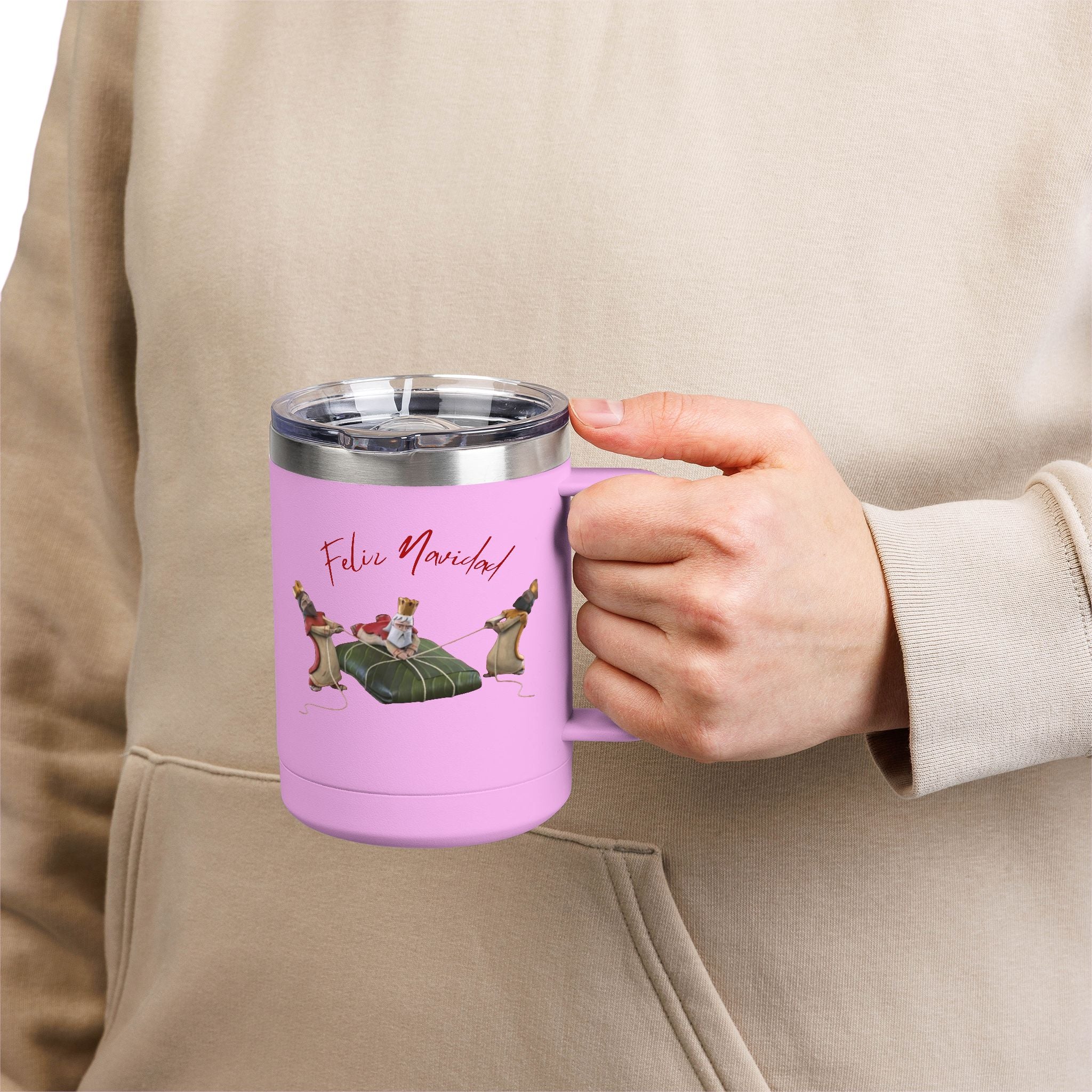 3 KINGS Holiday Travel Tumbler — 'Feliz Navidad' Dachshund Santa Design Coffee Cup for Fun Celebrations