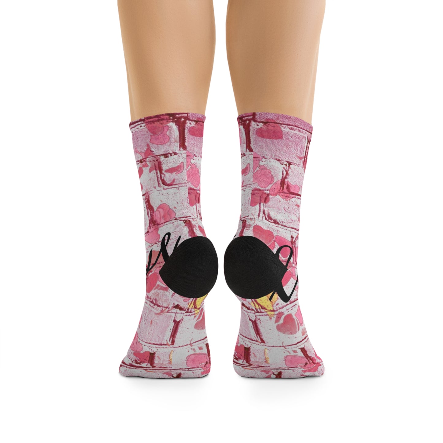 Pink Heart Brick Wall Socks  'Love' Graphic Recycled Polyester Crew Socks