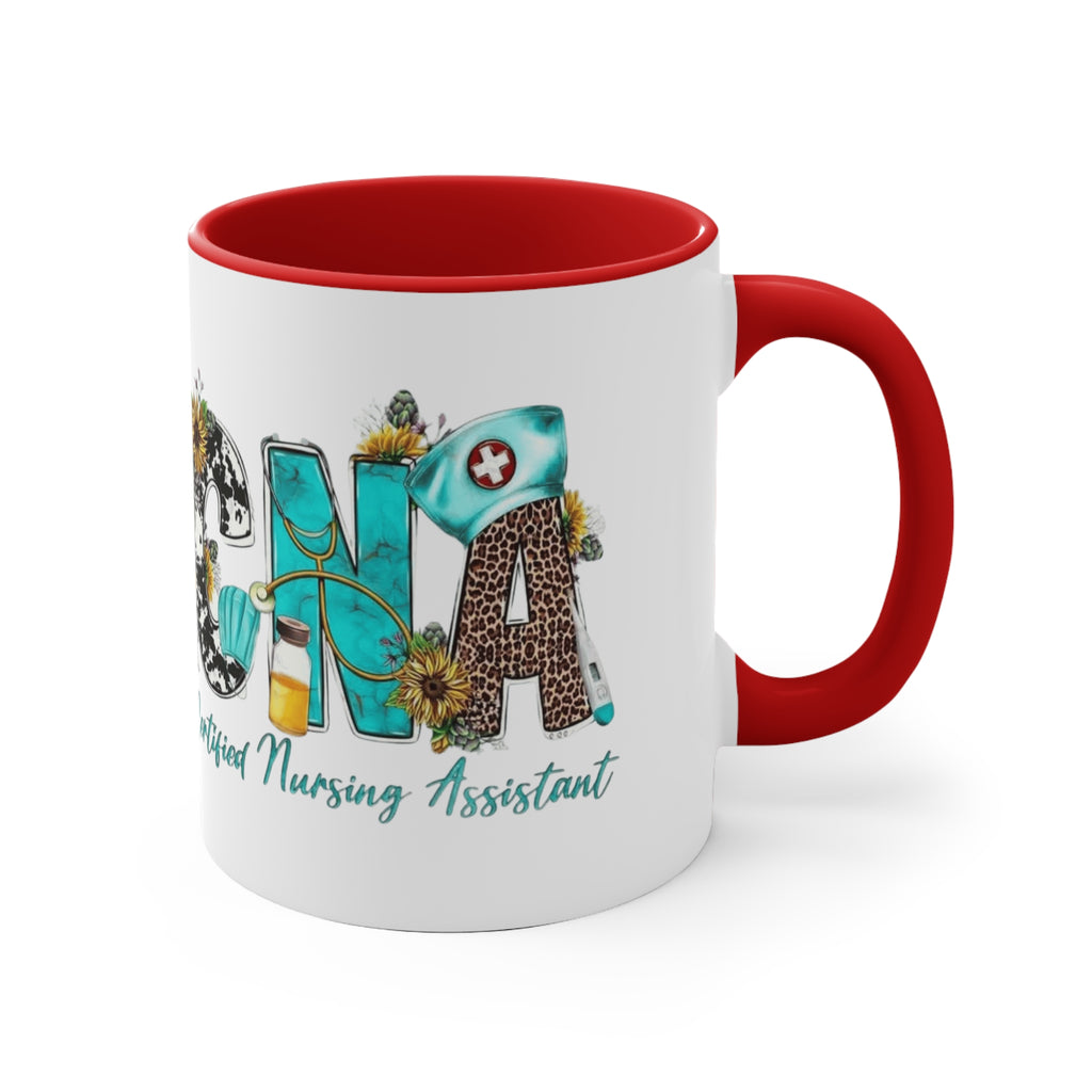 Certified Nursing Assistant (CNA) Accent Mug — Floral & Medical Icons 11oz Medical Christmas Mug