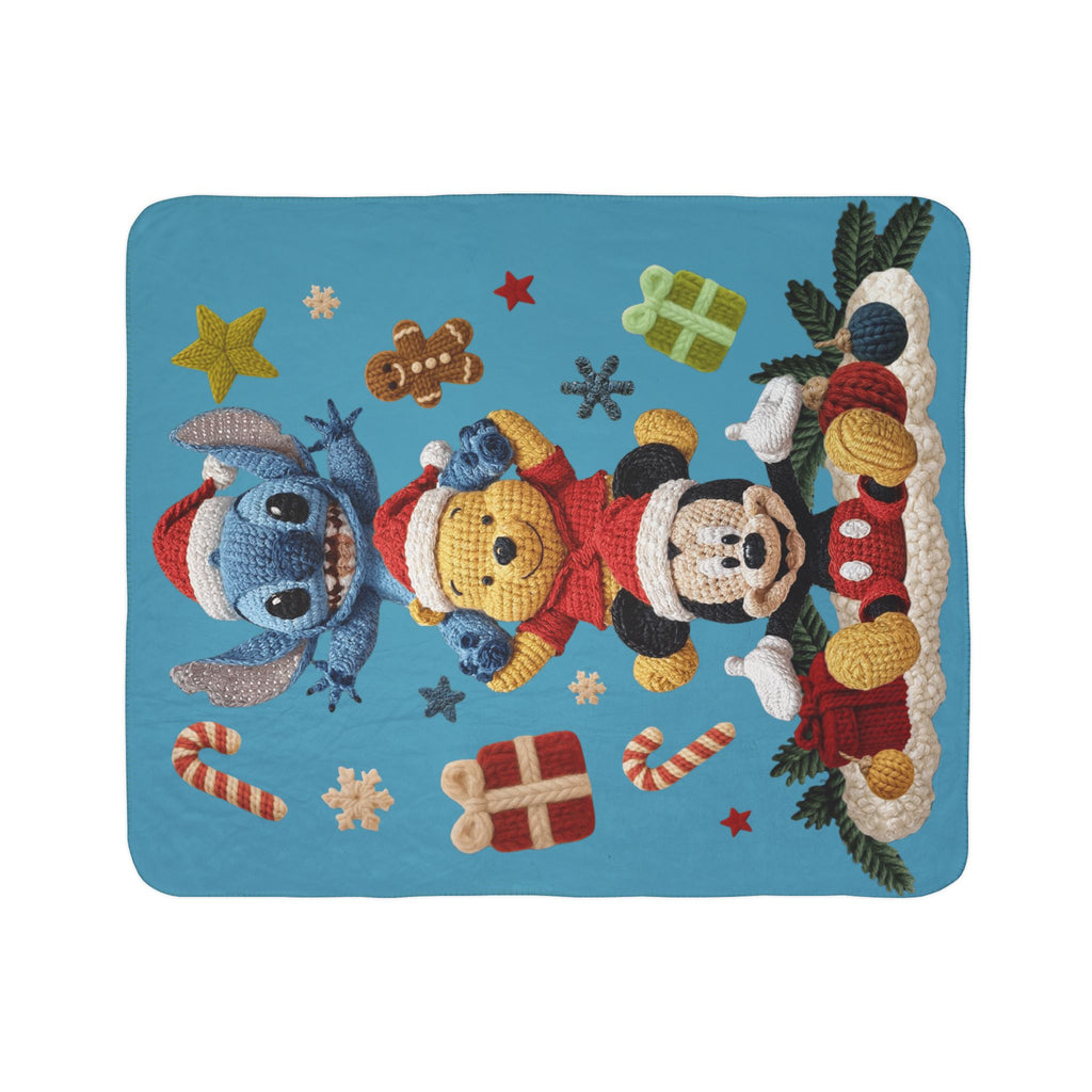 Winter Wonderland Cartoon Fleece Blanket Disney Holiday Plush Stack Fleece Sherpa Blanket  Mickey, Winnie & Stitch Christmas Throw
