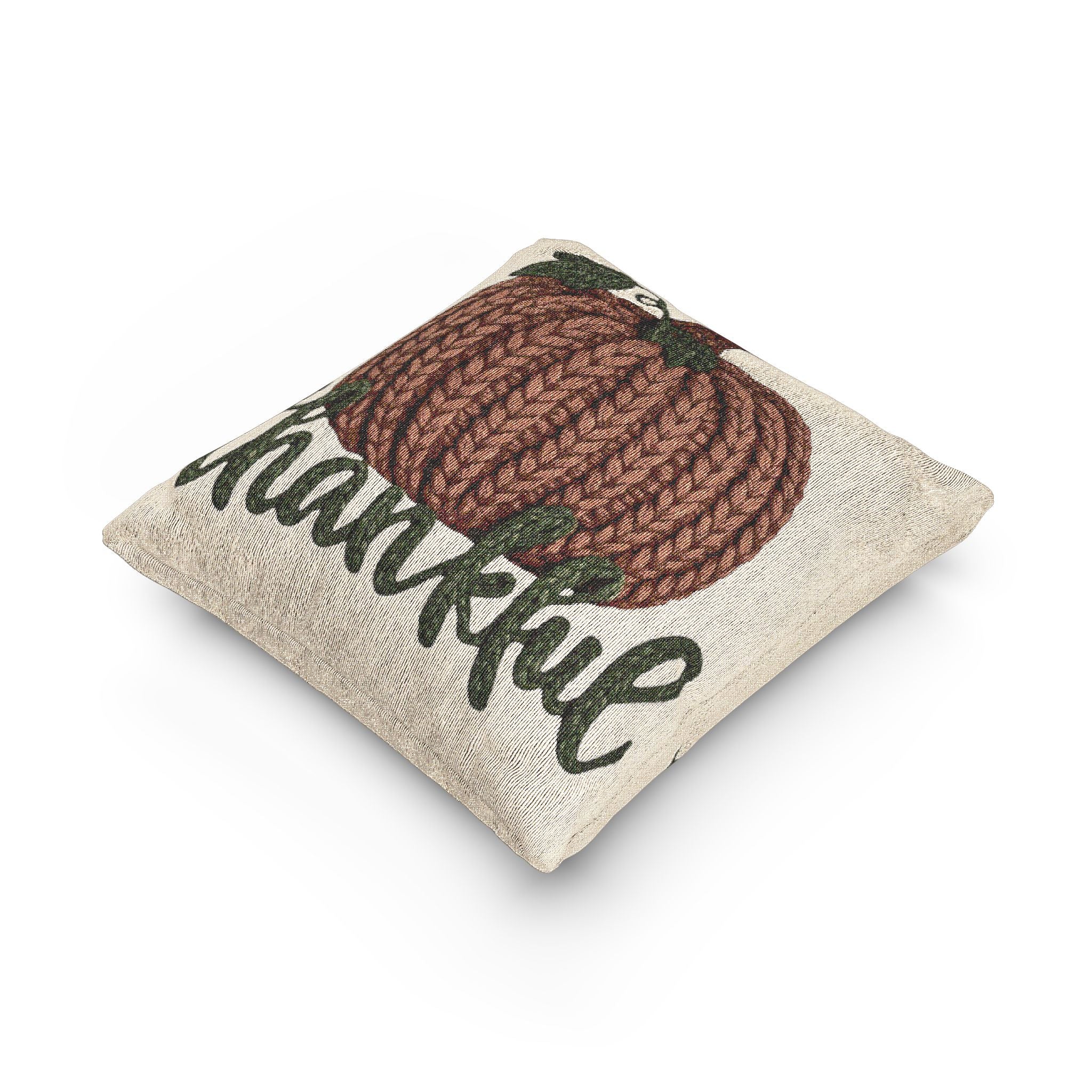 Thankful Pumpkin Woven Pillow — Fall Harvest Decorative Cushion