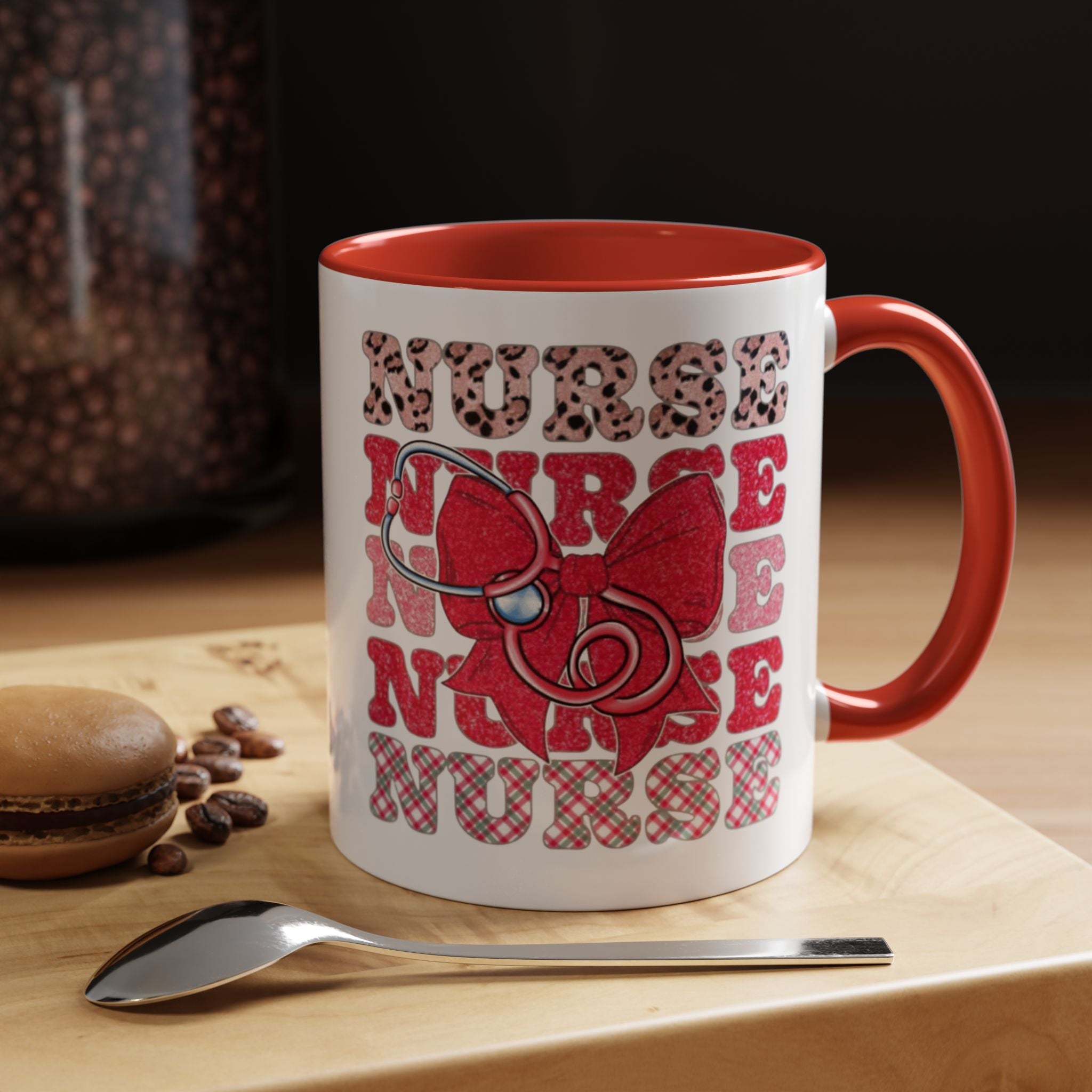 Nurse Stethoscope Bow Accent Coffee Mug — Cute Leopard & Plaid Healthcare Gift (11/15oz) Medical Christmas Mug
