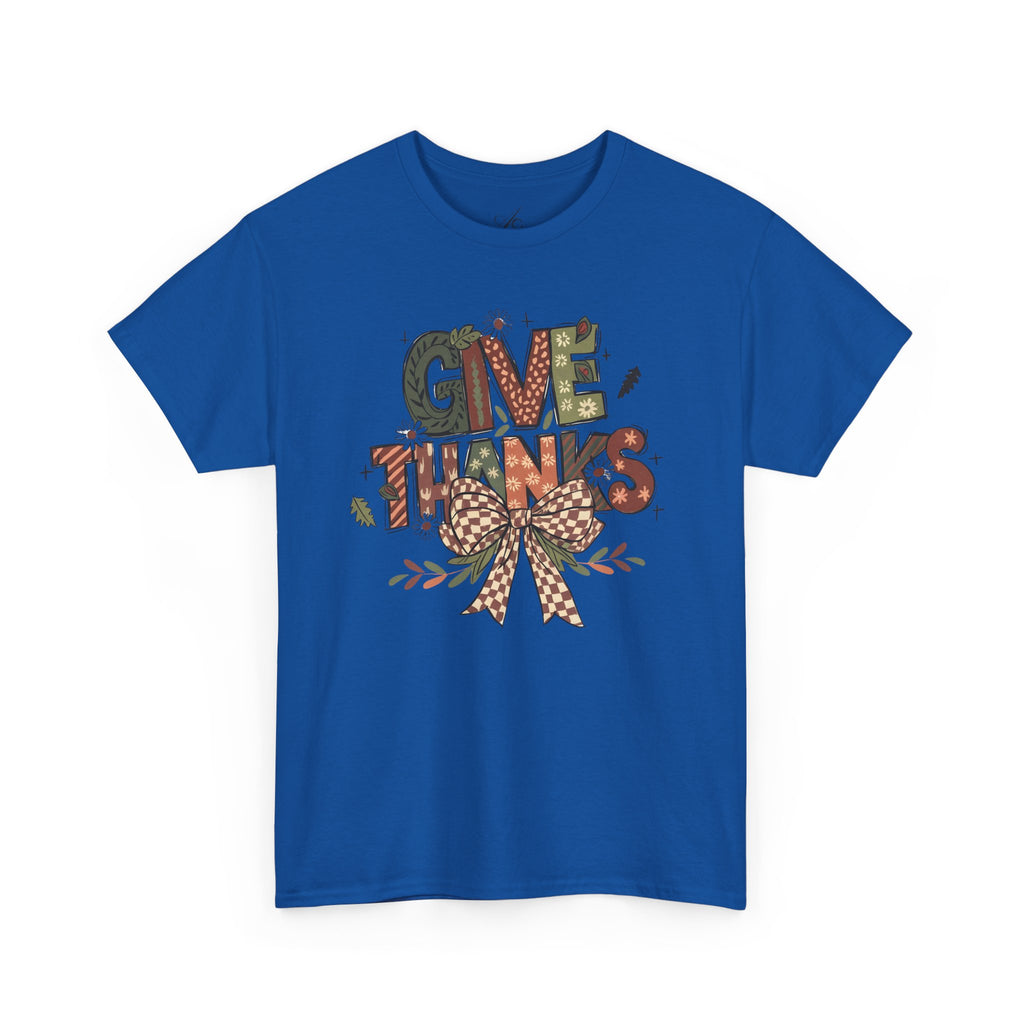 Give Thanks Tee Thanksgiving Graphic T-Shirt with Rustic Bow Design
