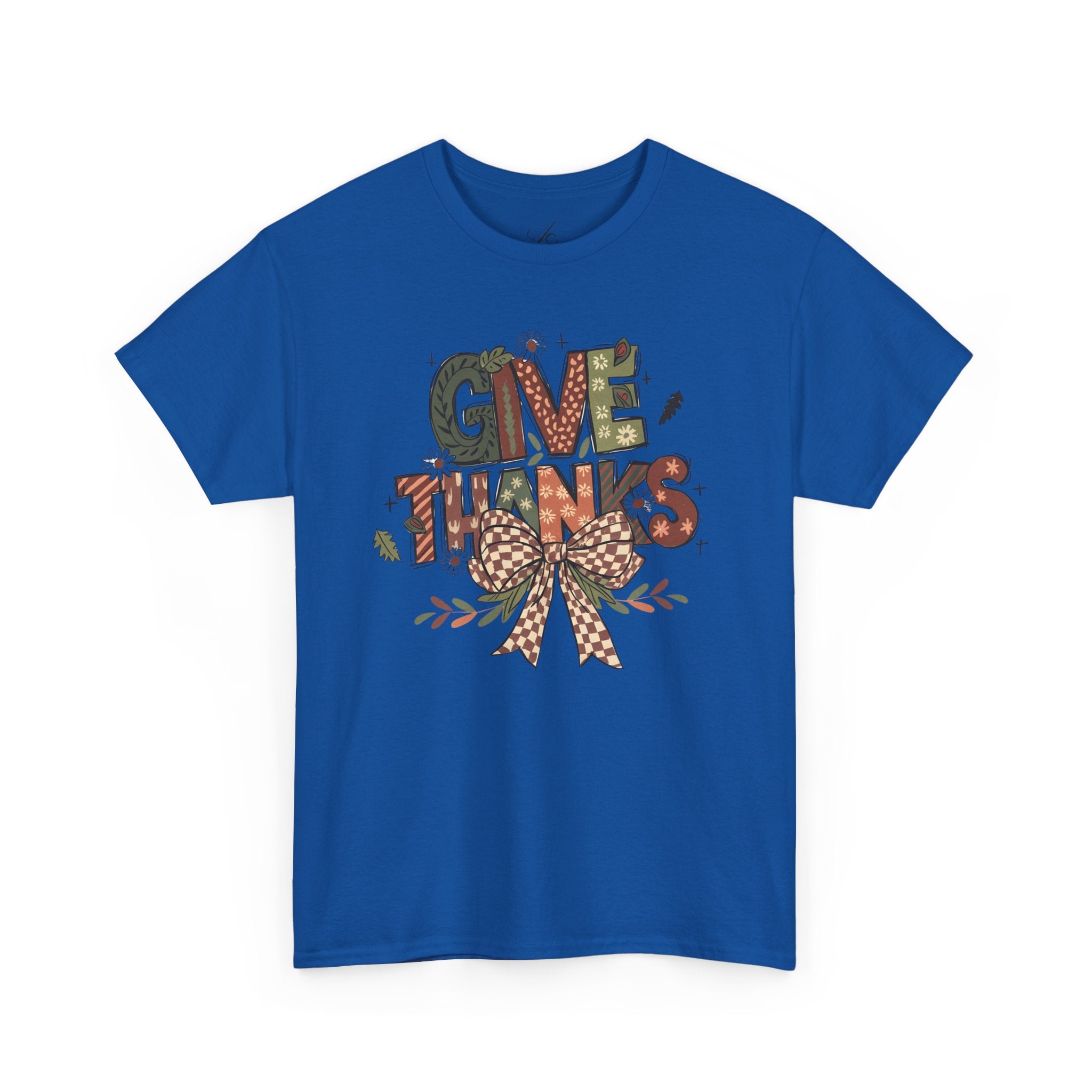 Give Thanks Tee Thanksgiving Graphic T-Shirt with Rustic Bow Design