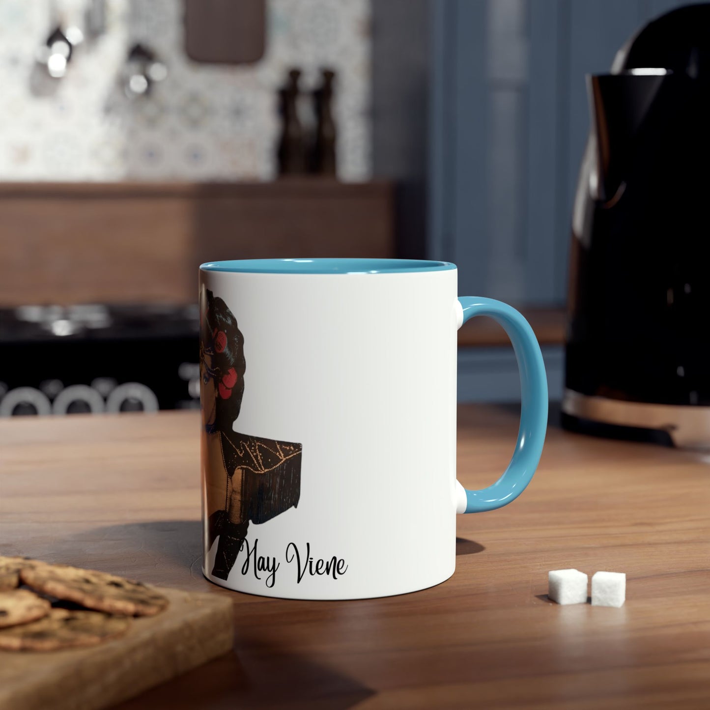 The onli one Iris Chacon Unique Two-Tone Coffee Mug - Iris Chacon Inspired Art, Trendy Mug for Coffee Lovers, Gift for Her, Retro Style,