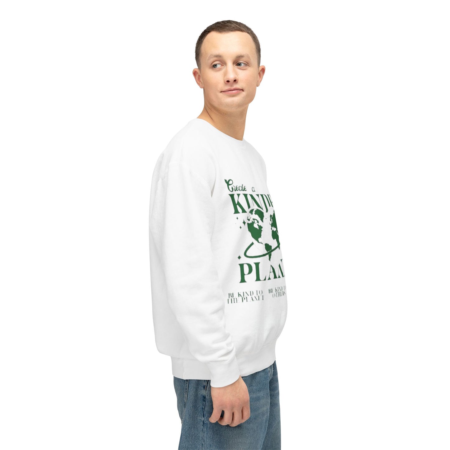 Kinder Planet Crewneck Sweatshirt Eco-Friendly Earth Day Graphic Pullover