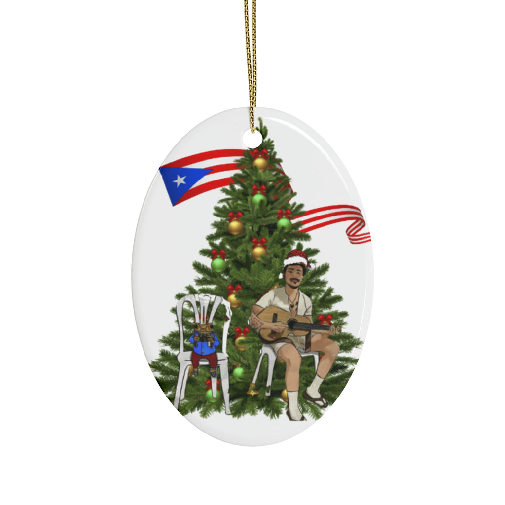 Puerto Rican Christmas Ornament Coquí & Palm Tree Ornament  Festive Tree with Guitarist Ceramic Heart Ornament