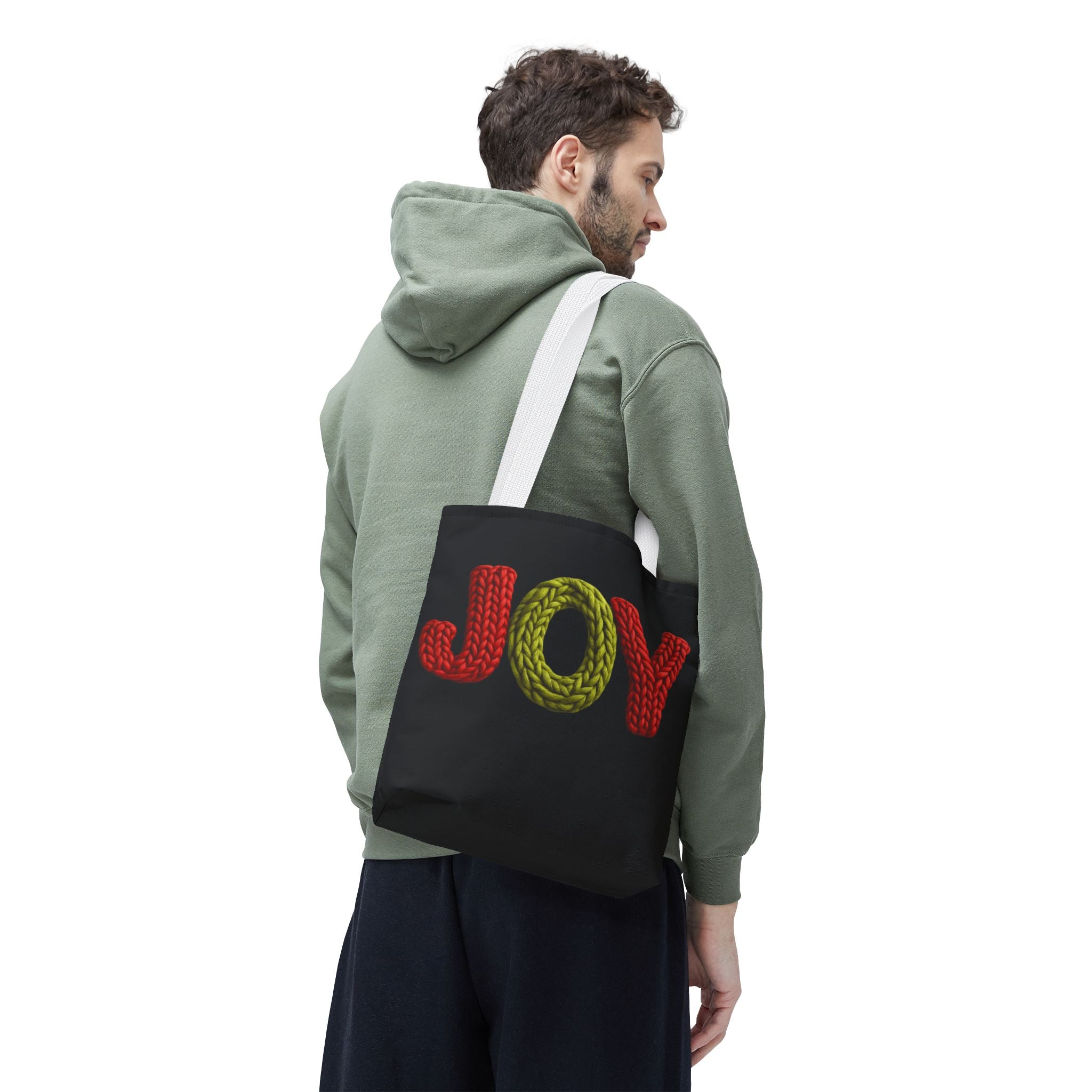 Christmas Tote Bag  Festive Holiday DesigJoy Knit Tote Bag  Colorful 'JOY' Yarn Design, Cozy Holiday Gift Tote