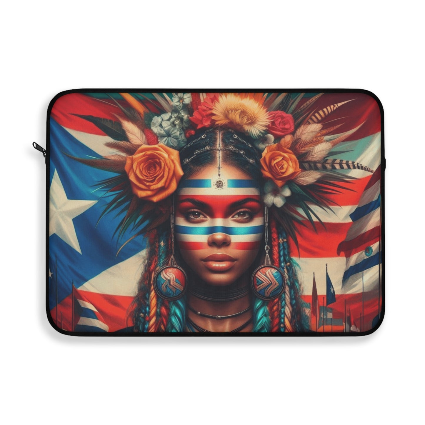 Puerto Rican Pride Laptop Sleeve — Floral Headdress & Flag Artwork