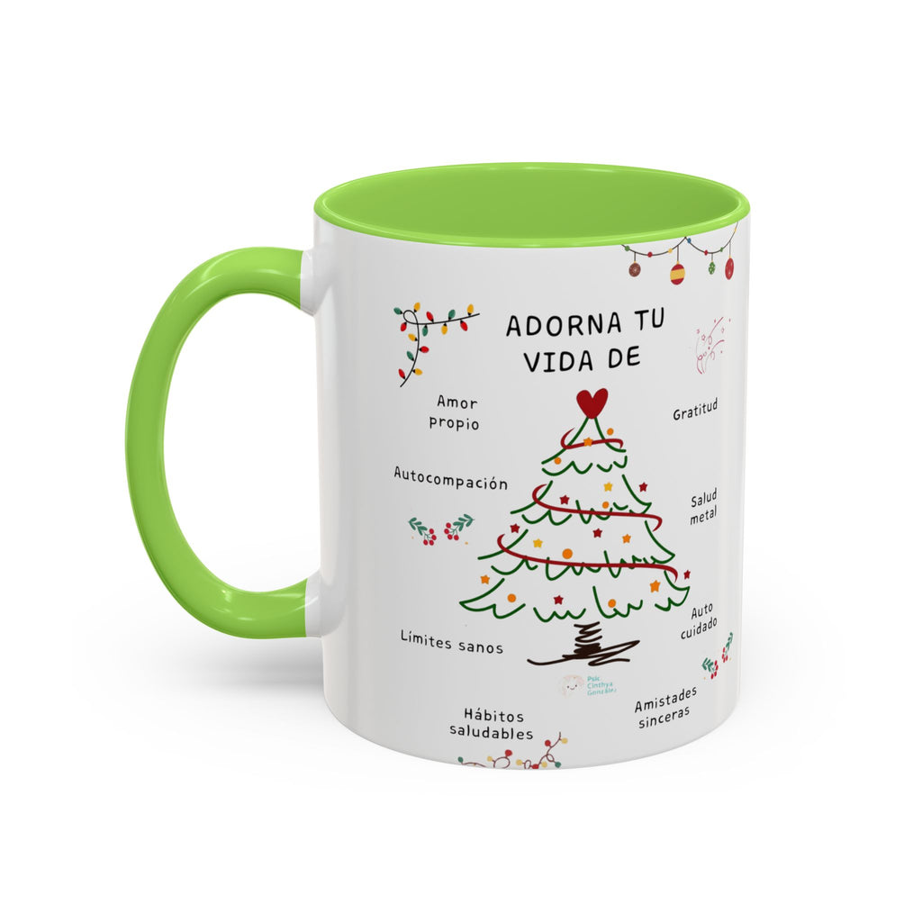 Mug — 'Adorna Tu Vida' Christmas Tree Spanish Holiday Coffee Mug (11oz/15oz)