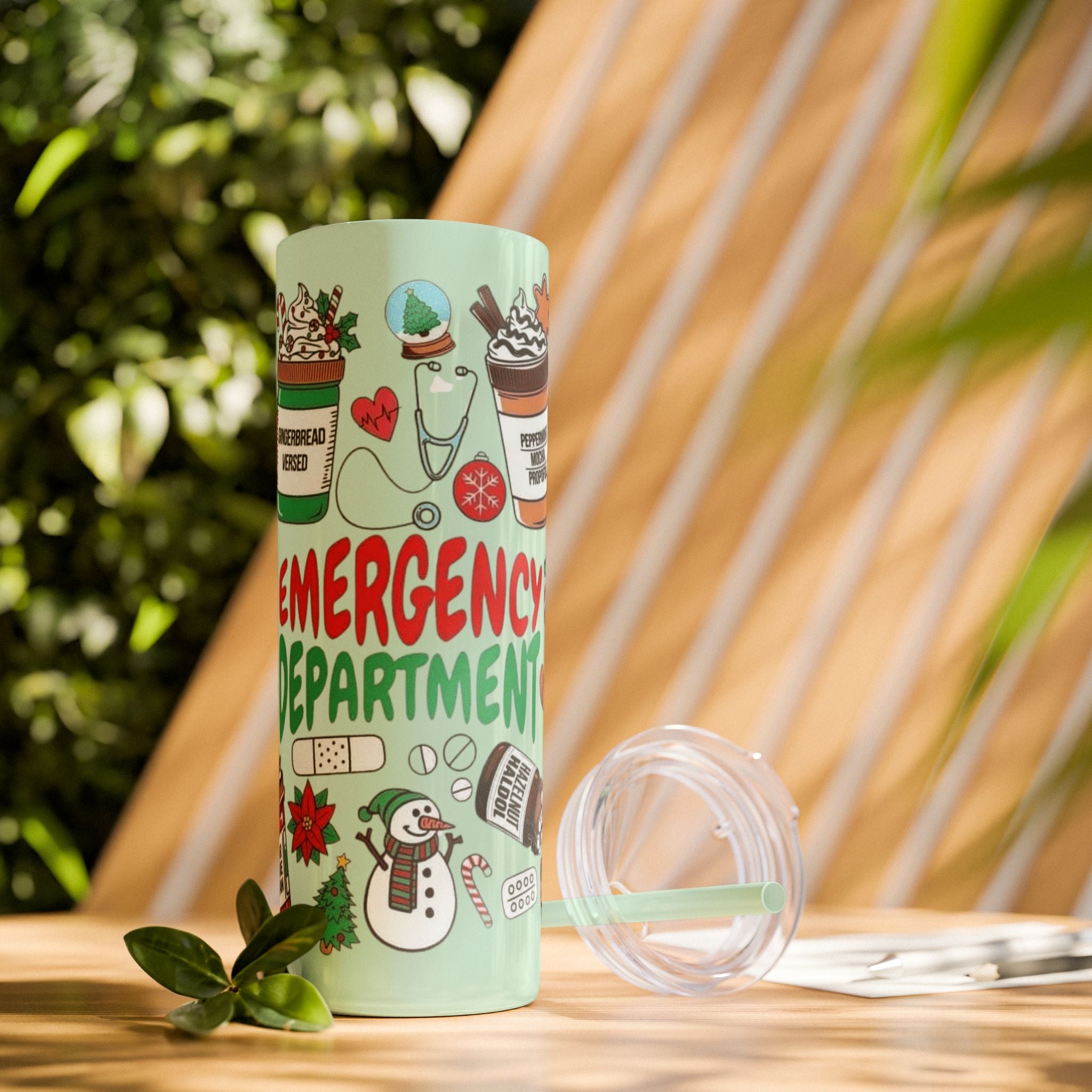 Emergency Department Nurse Christmas Skinny Tumbler - 20oz Holiday Medical Travel Cup with Straw Medical Christmas Mug
