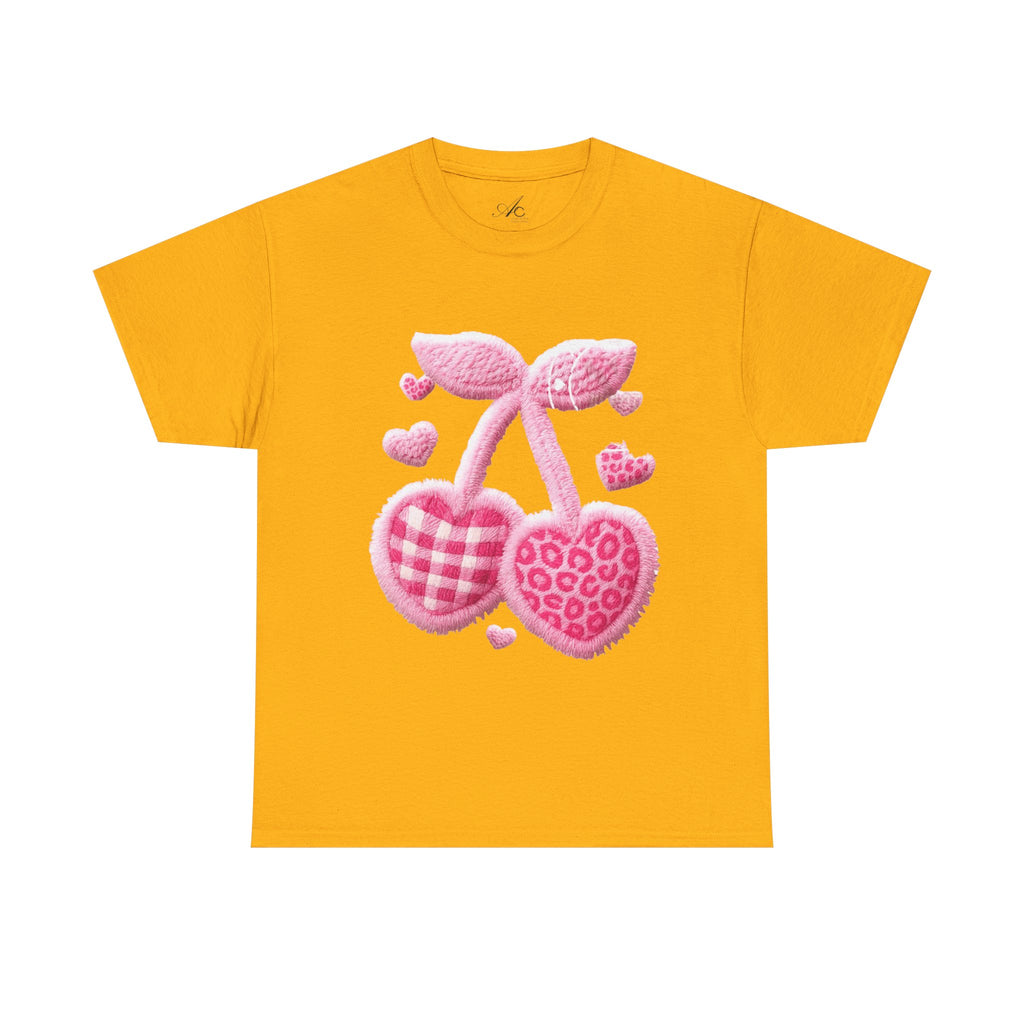 Pink Heart Cherries Tee  LOVE Graphic Valentine T-Shirt