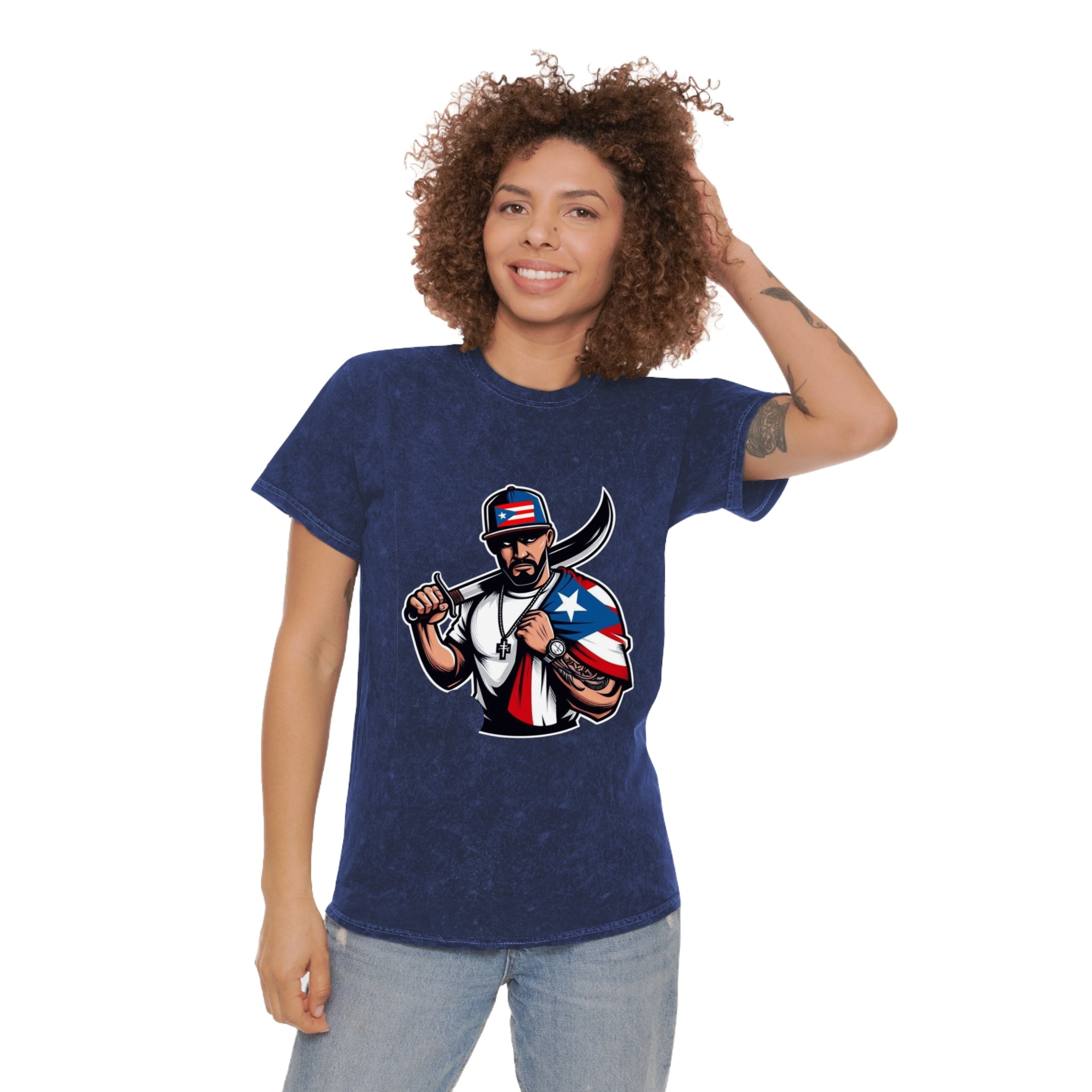 Puerto Rican Flag Bolo Knife T-Shirt  Boricua Pride Mineral Wash Tee